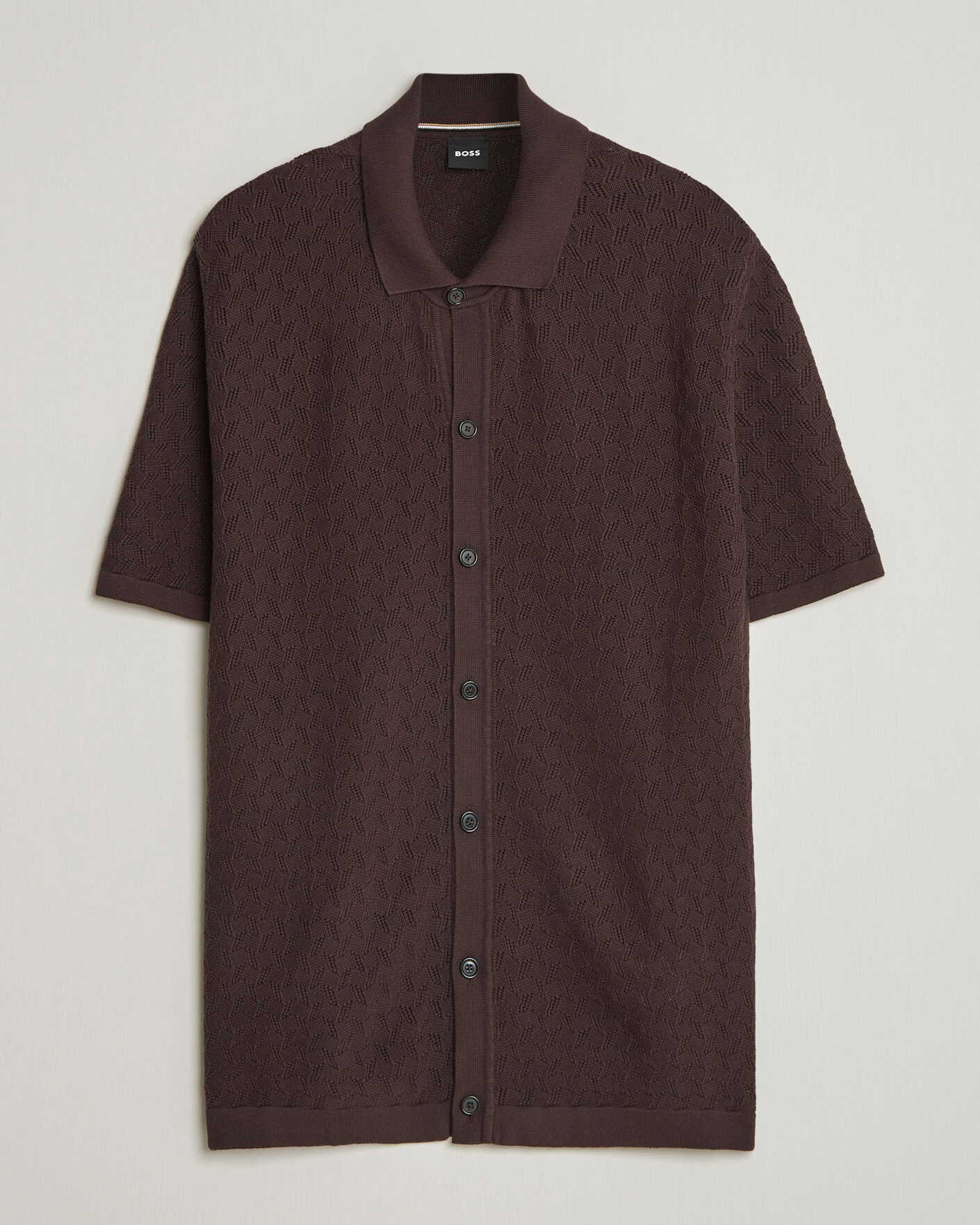 Homme | Chemises | BOSS BLACK | Nappo Knitted Short Sleeve Shirt Dark Brown