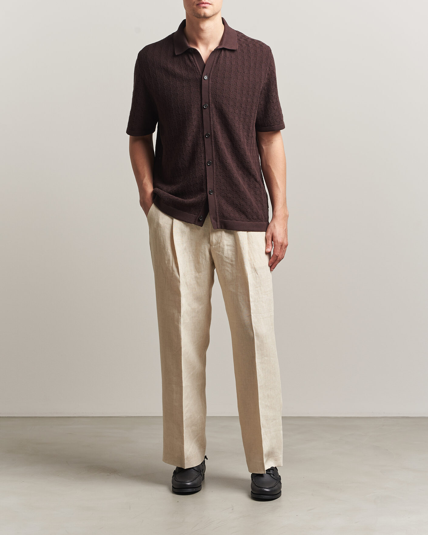 Homme | Chemises | BOSS BLACK | Nappo Knitted Short Sleeve Shirt Dark Brown