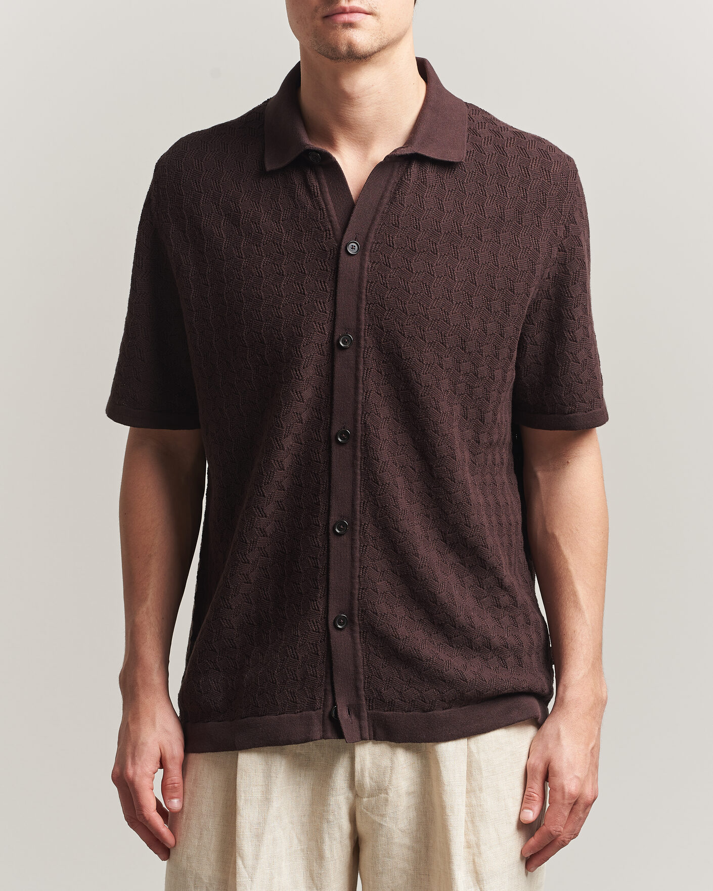 Homme | Chemises | BOSS BLACK | Nappo Knitted Short Sleeve Shirt Dark Brown