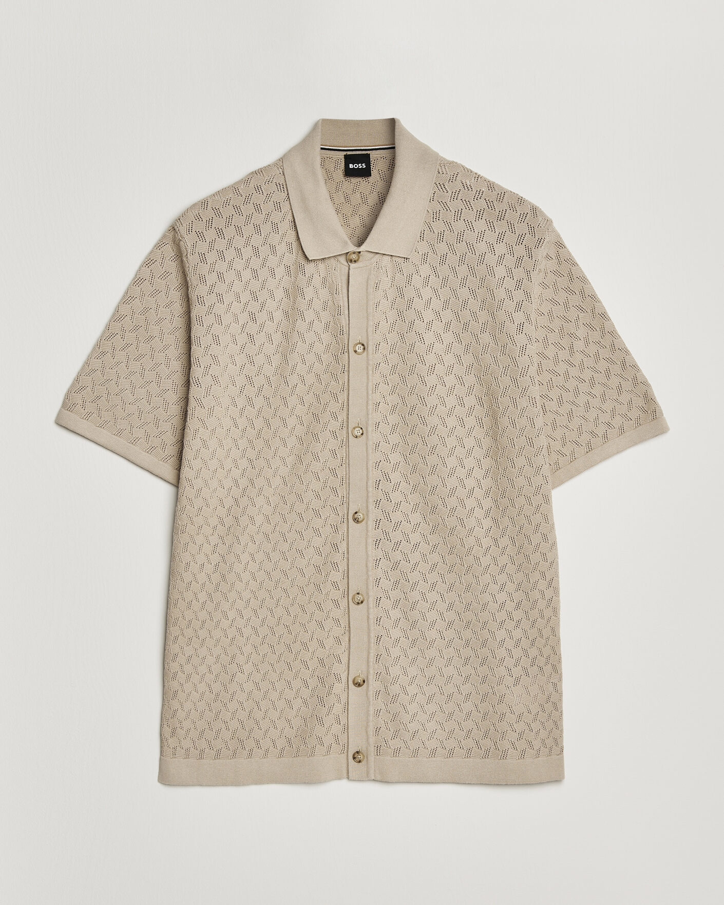 Homme | Chemises | BOSS BLACK | Nappo Knitted Short Sleeve Shirt Open Beige