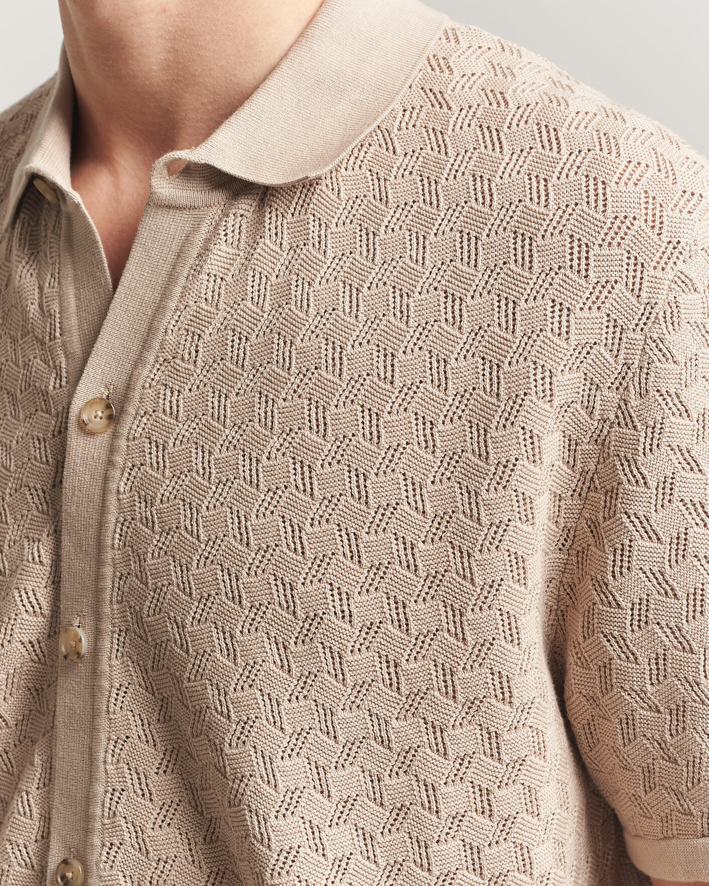 Homme | Chemises | BOSS BLACK | Nappo Knitted Short Sleeve Shirt Open Beige