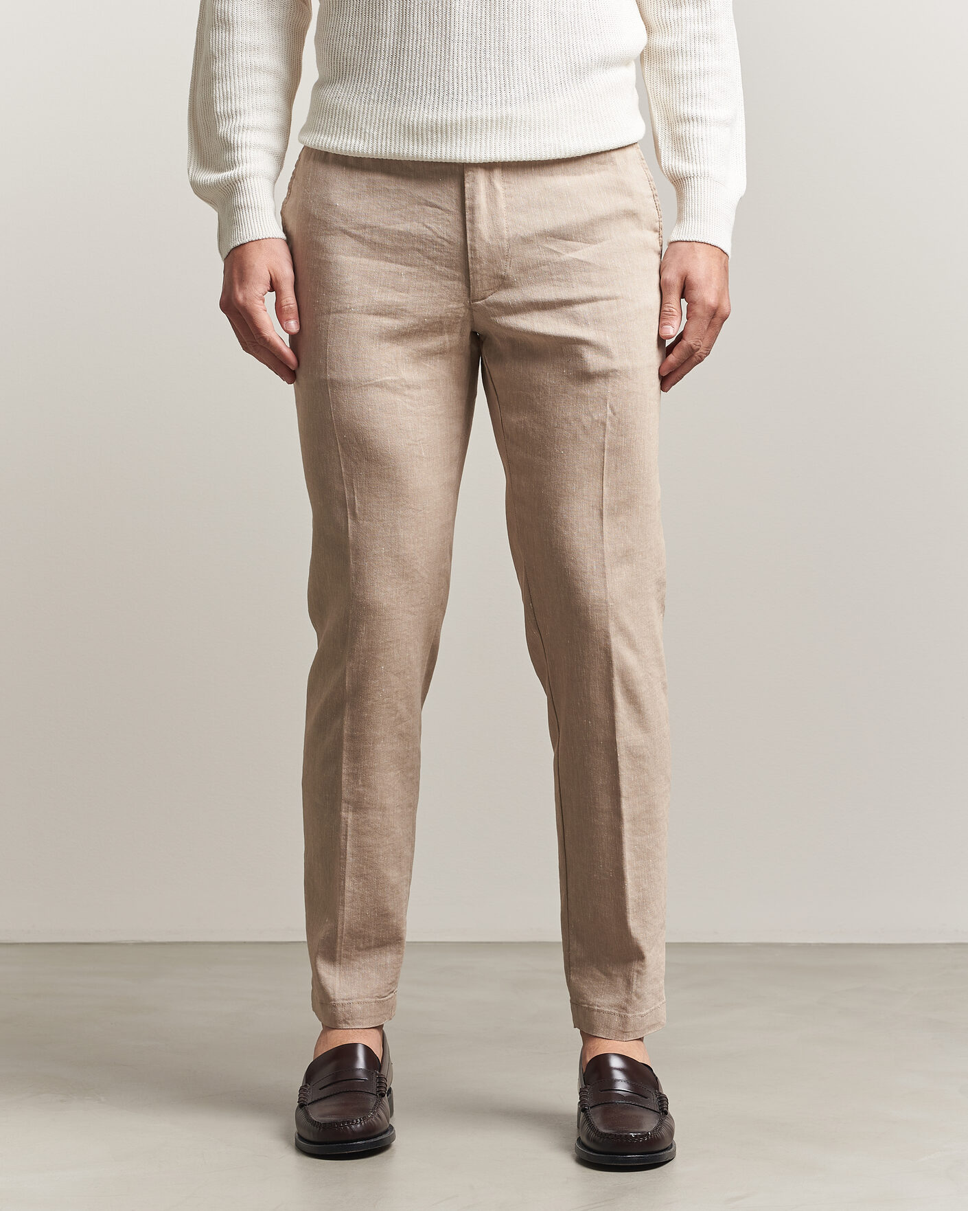 Homme | Pantalons | BOSS BLACK | Kane Linen Drawstring Trousers Open Beige