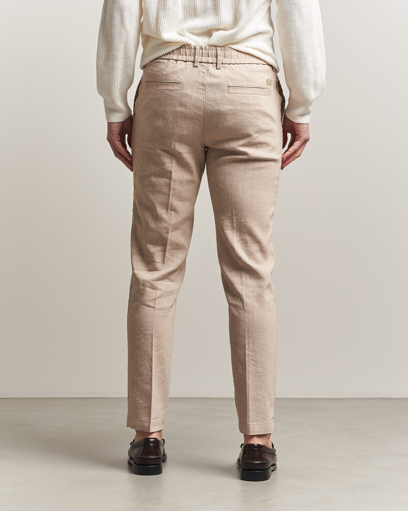 Homme | Pantalons | BOSS BLACK | Kane Linen Drawstring Trousers Open Beige