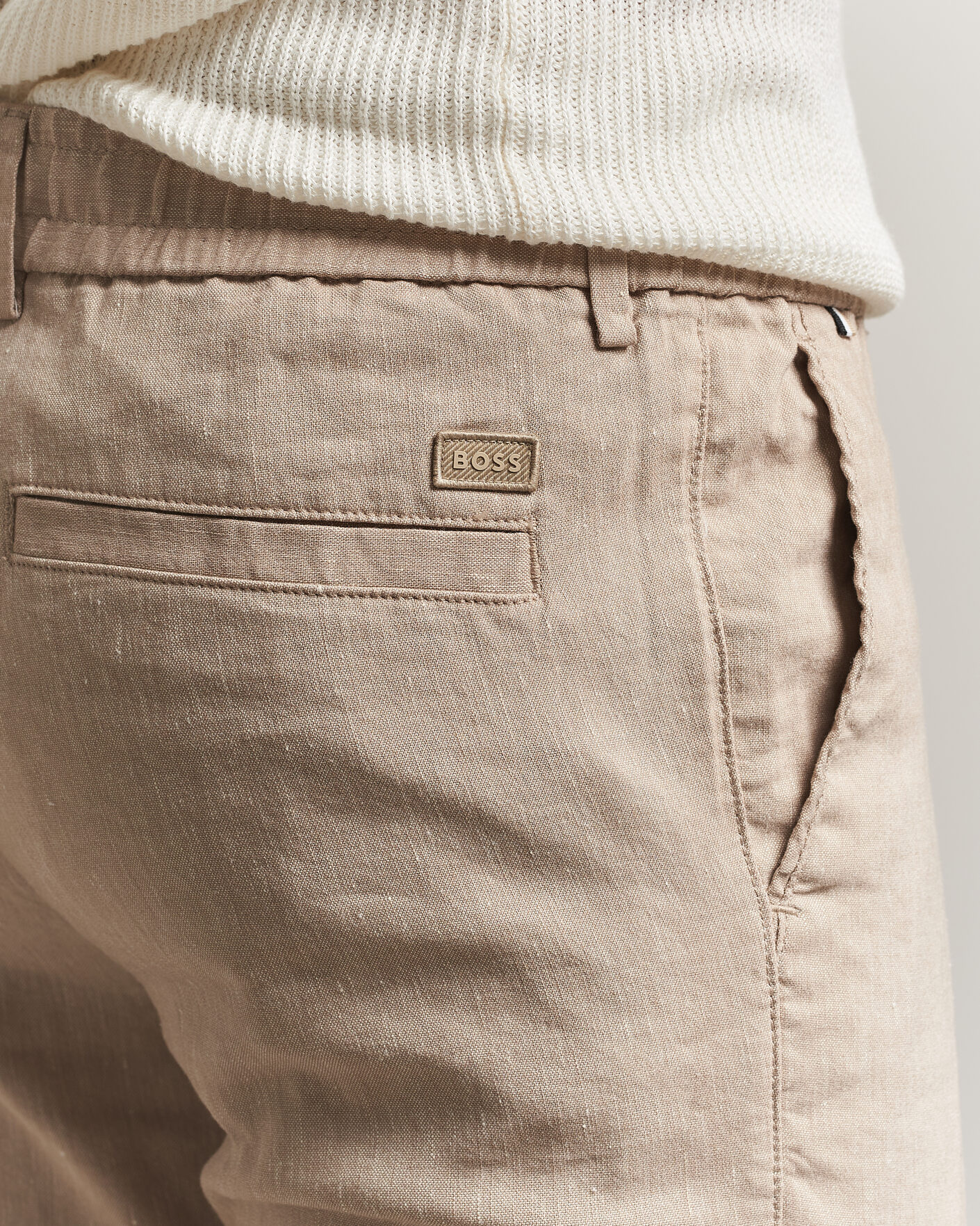 Homme | Pantalons | BOSS BLACK | Kane Linen Drawstring Trousers Open Beige