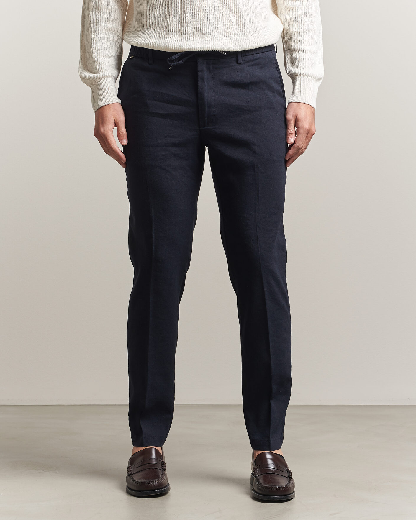 Homme | Pantalons | BOSS BLACK | Kane Linen Drawstring Trousers Dark Blue