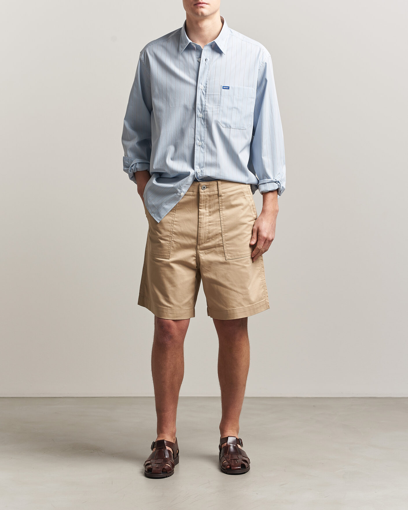 Homme | Chemises | HUGO | Ebalto Striped Cotton Shirt Open Blue