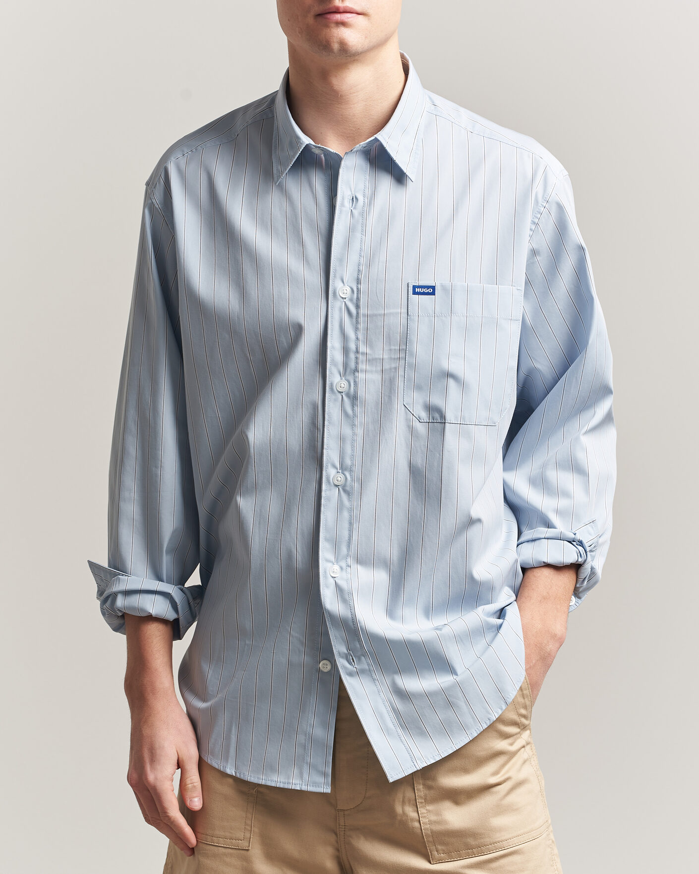 Homme | Chemises | HUGO | Ebalto Striped Cotton Shirt Open Blue