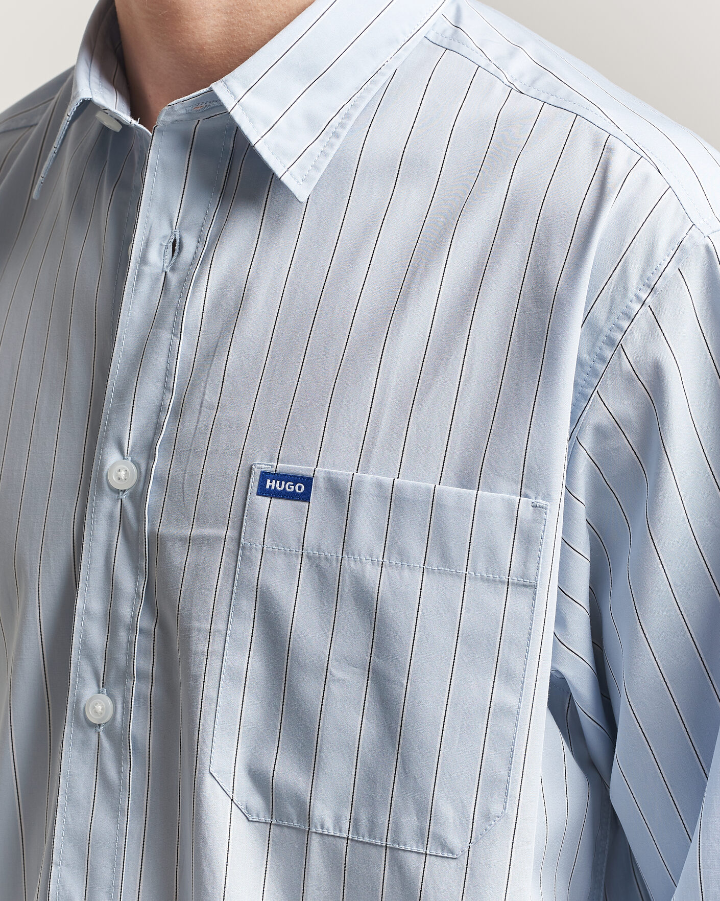 Homme | Chemises | HUGO | Ebalto Striped Cotton Shirt Open Blue