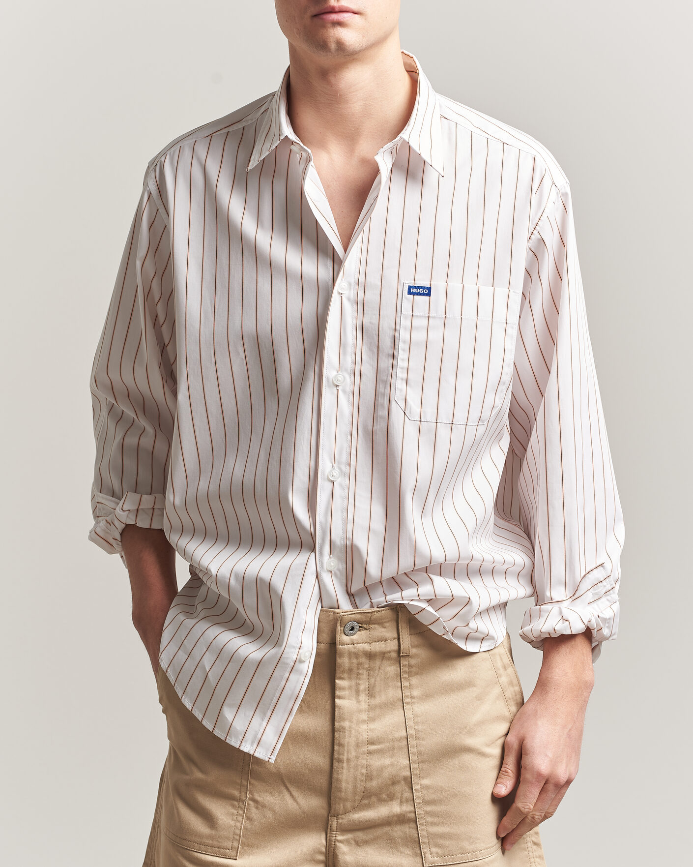 Homme | Chemises | HUGO | Ebalto Striped Cotton Shirt Light Orange