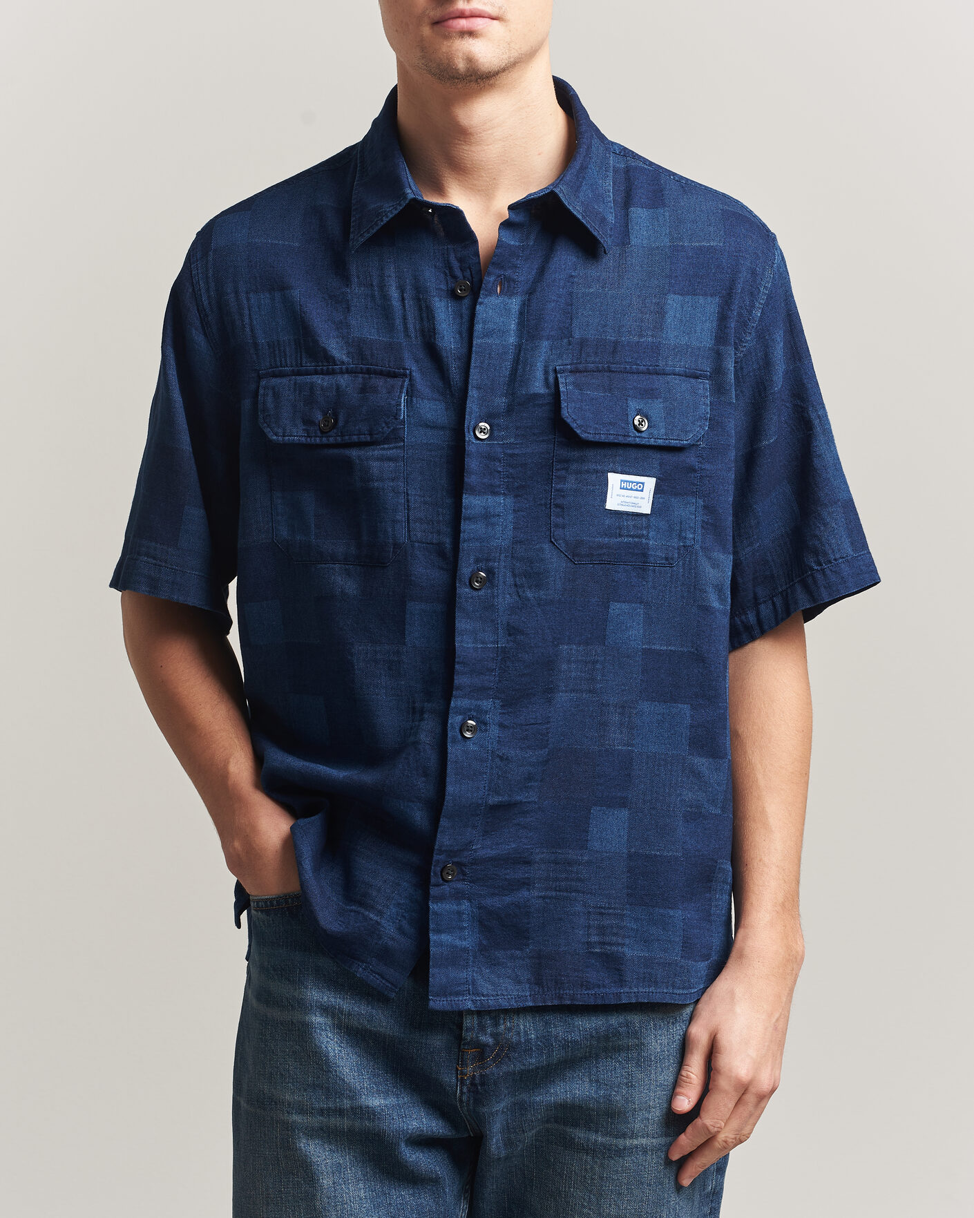 Homme | Chemises | HUGO | Ekyno Workwear Short Sleeve Shirt Dark Blue