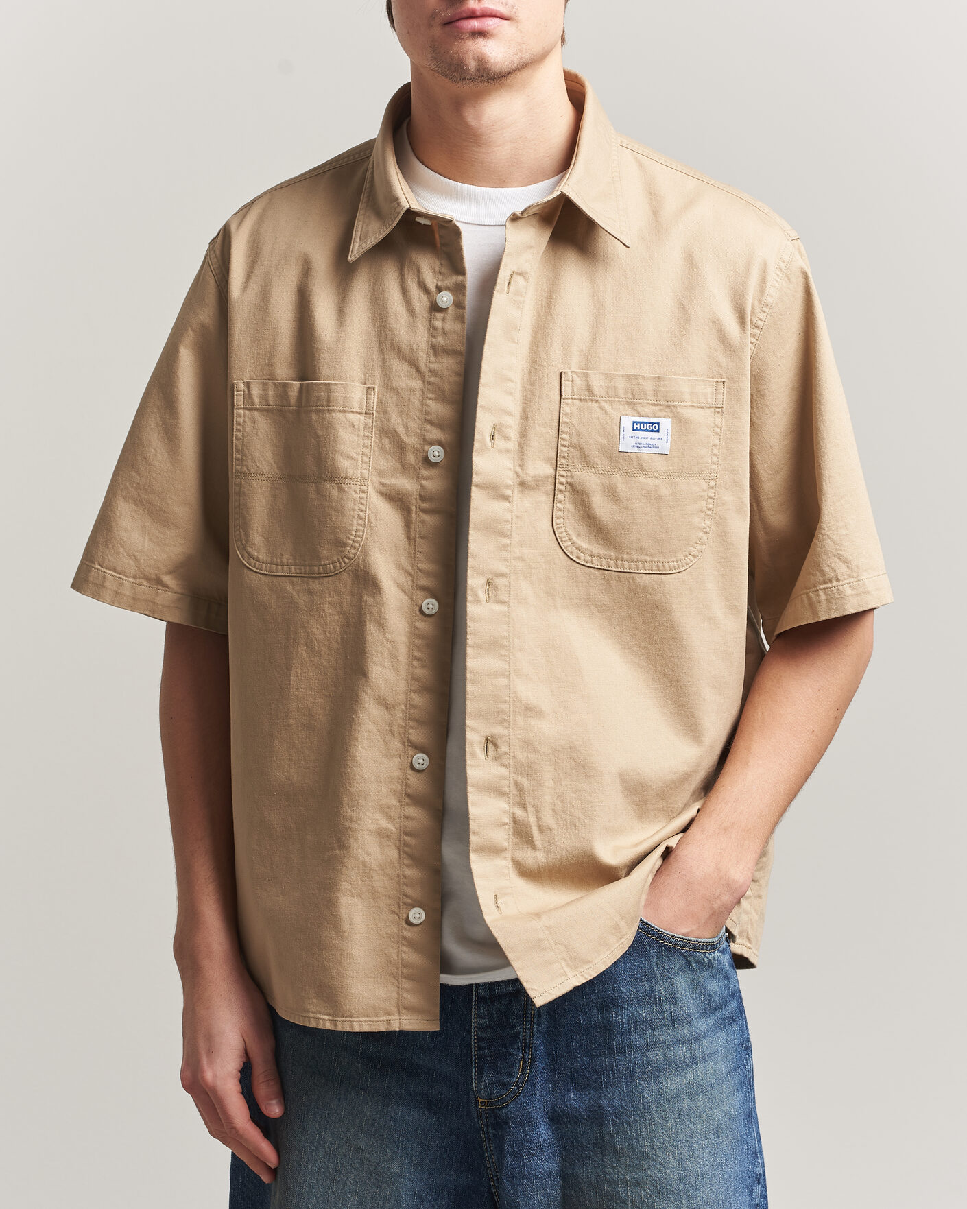 Homme | Chemises | HUGO | Ebwin Workwear Short Sleeve Shirt Medium Beige