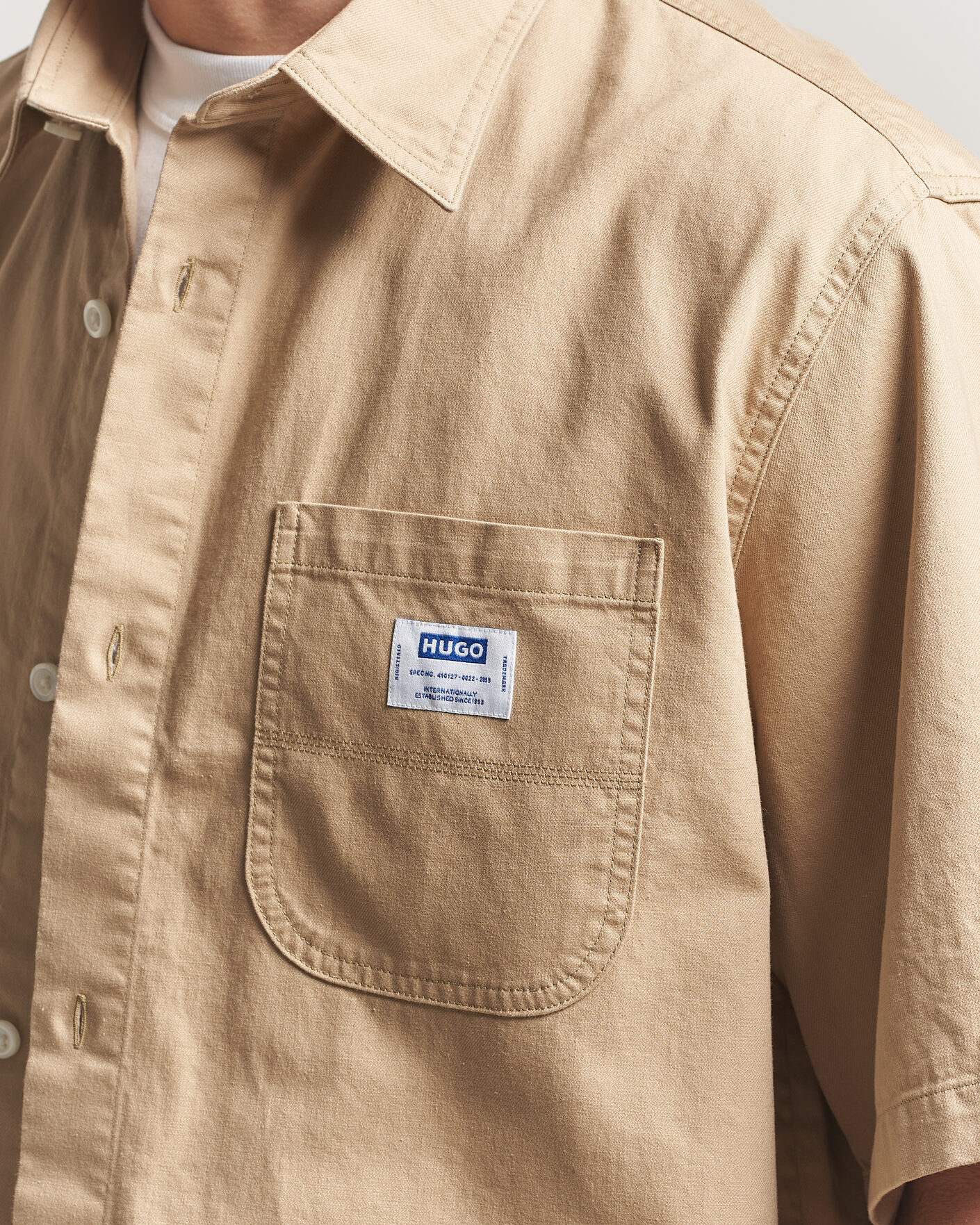 Homme | Chemises | HUGO | Ebwin Workwear Short Sleeve Shirt Medium Beige
