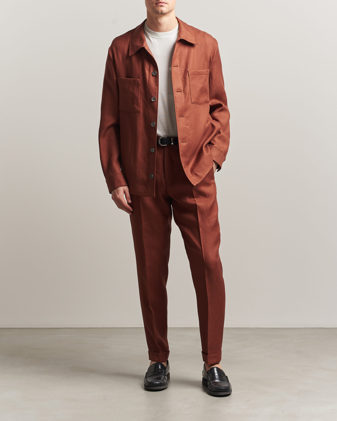 Homme | Chemises | BOSS CAMEL | Corvin Linen Overshirt Medium Brown