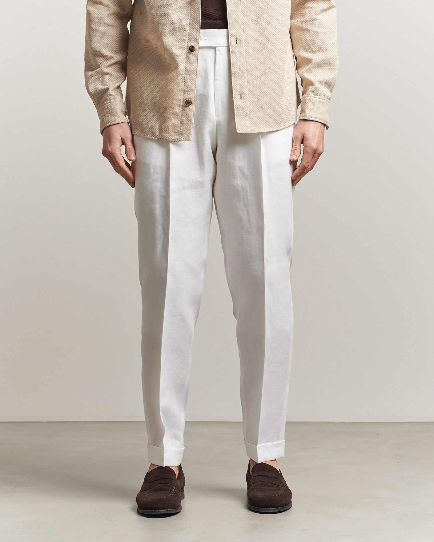 Homme | Pantalons | BOSS CAMEL | Peet Linen Pleated Trousers White