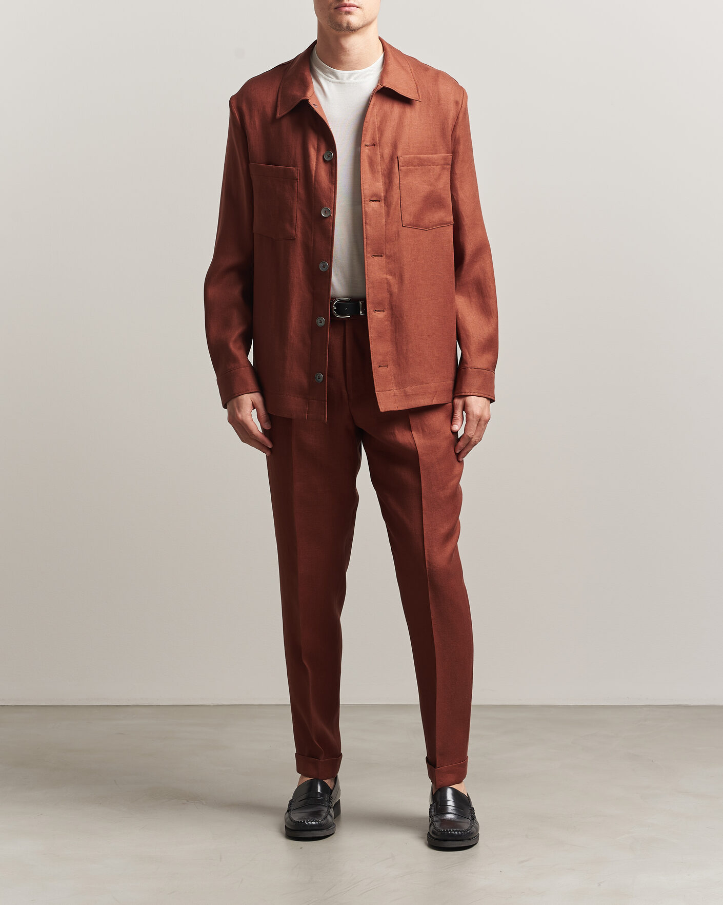 Homme | Pantalons | BOSS CAMEL | Peet Linen Pleated Trousers Rust