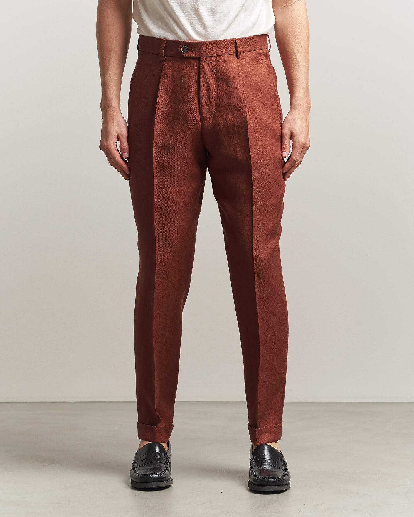 Homme | Pantalons | BOSS CAMEL | Peet Linen Pleated Trousers Rust