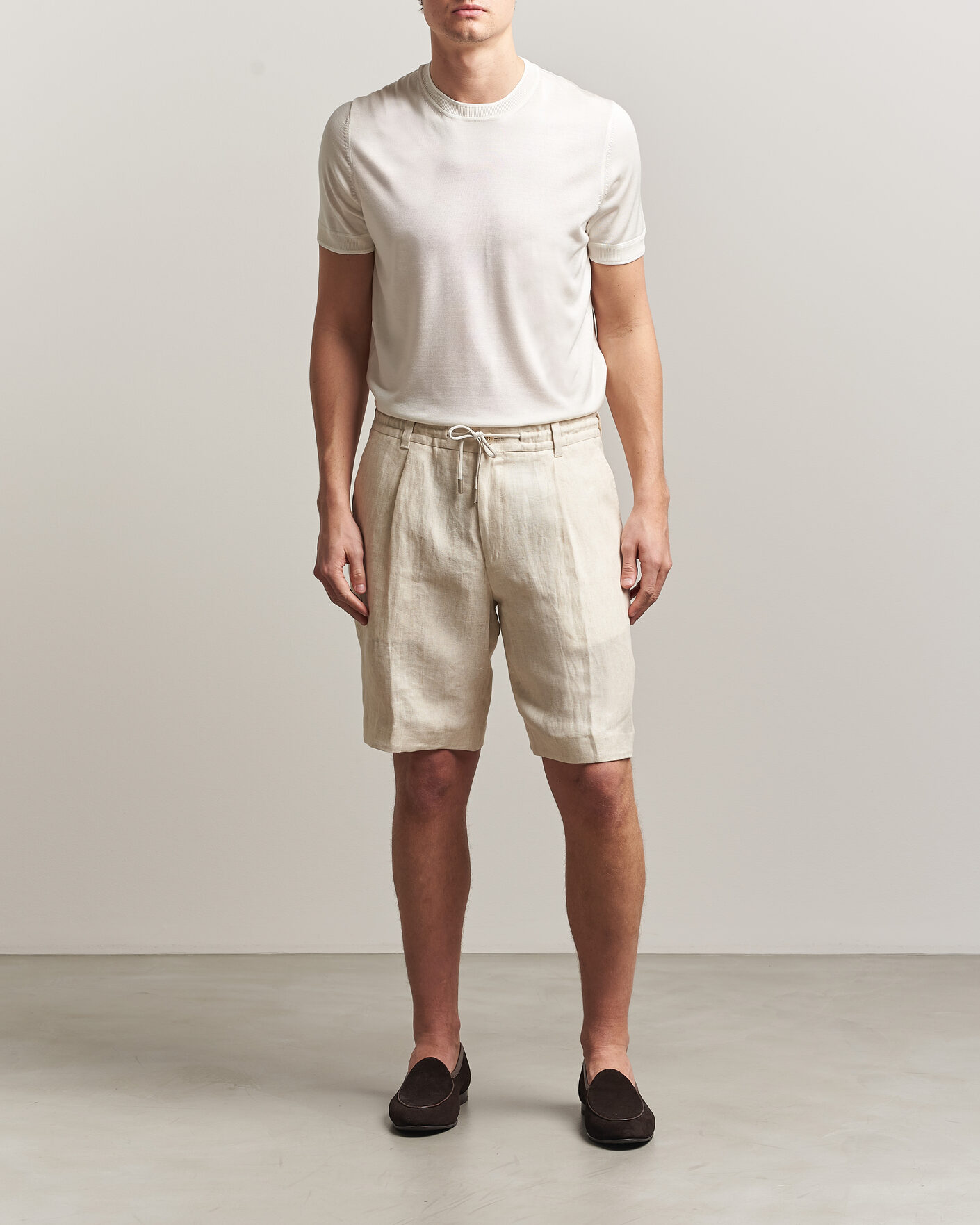 Homme | Shorts | BOSS CAMEL | Peet Linen Drawstring Shorts Open White