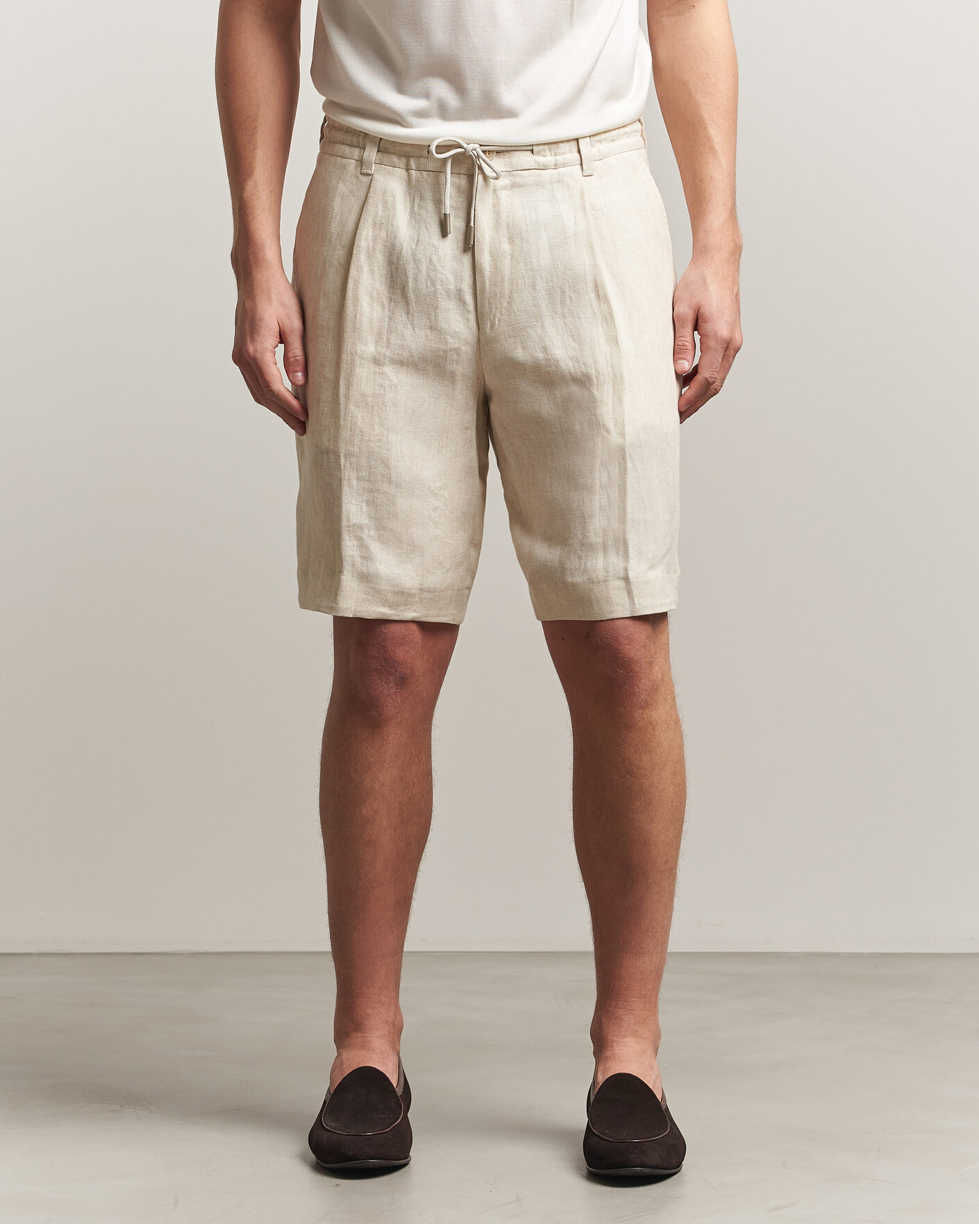 Homme | Shorts | BOSS CAMEL | Peet Linen Drawstring Shorts Open White