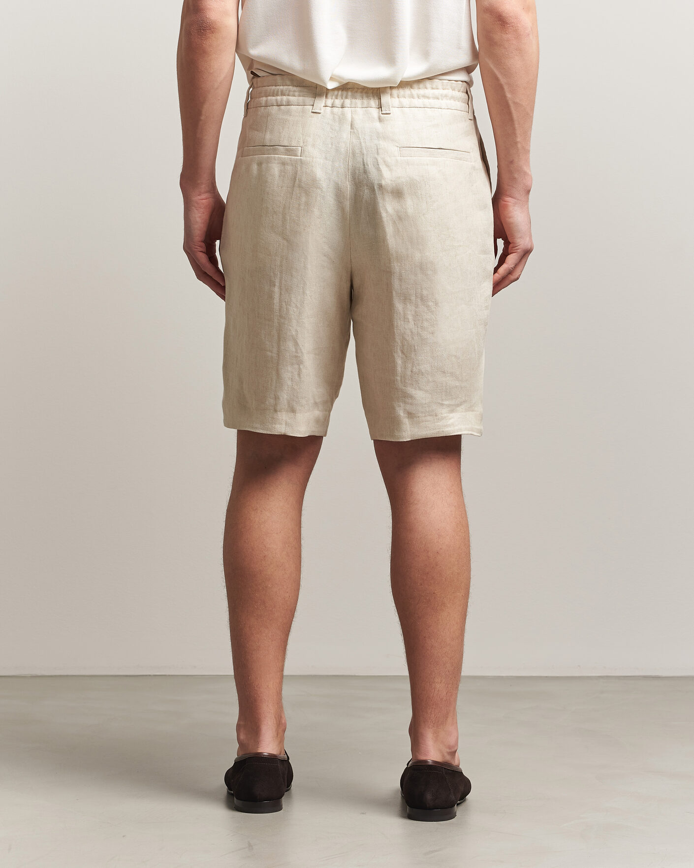 Homme | Shorts | BOSS CAMEL | Peet Linen Drawstring Shorts Open White