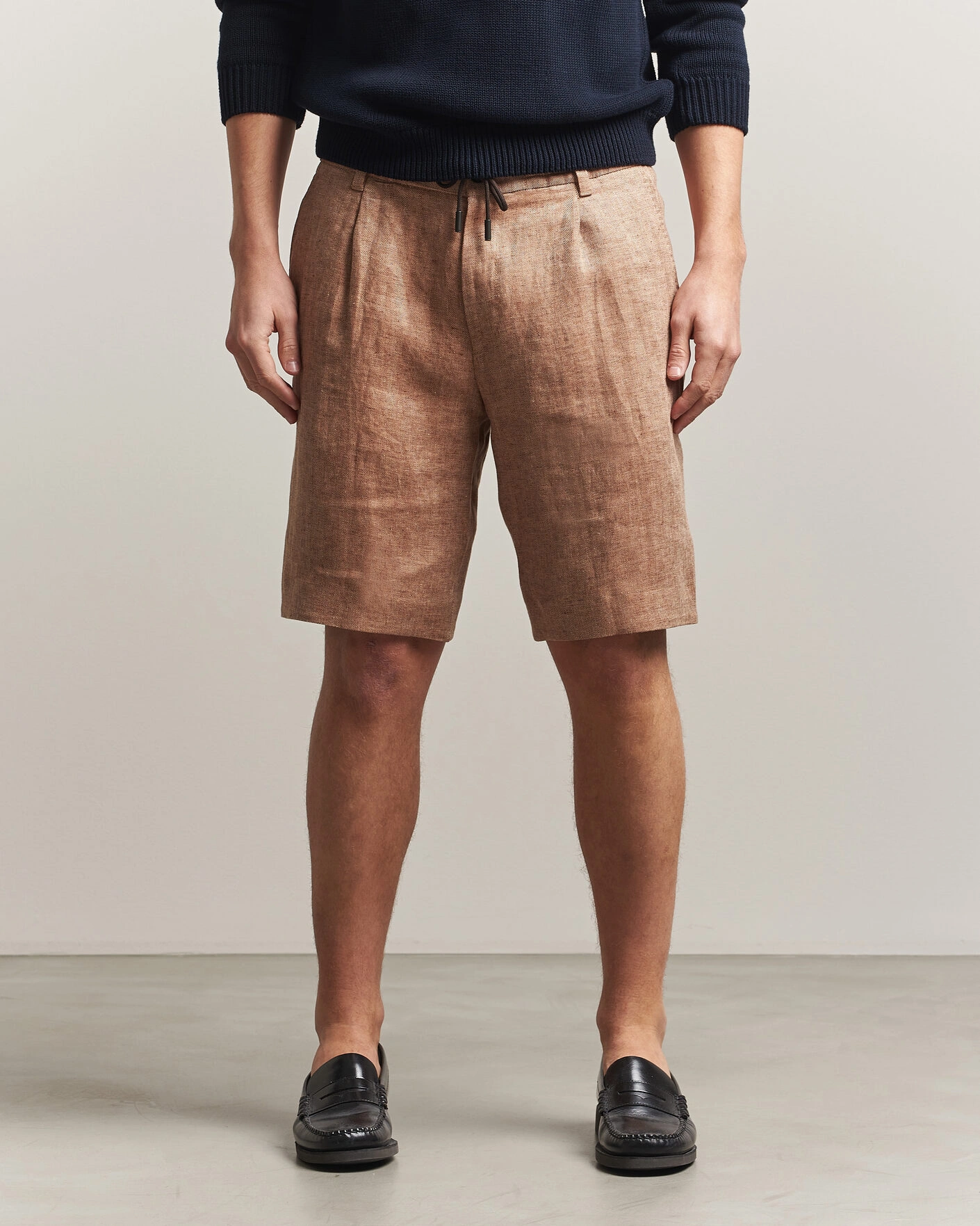 Homme | Shorts | BOSS CAMEL | Peet Linen Drawstring Shorts Medium Beige