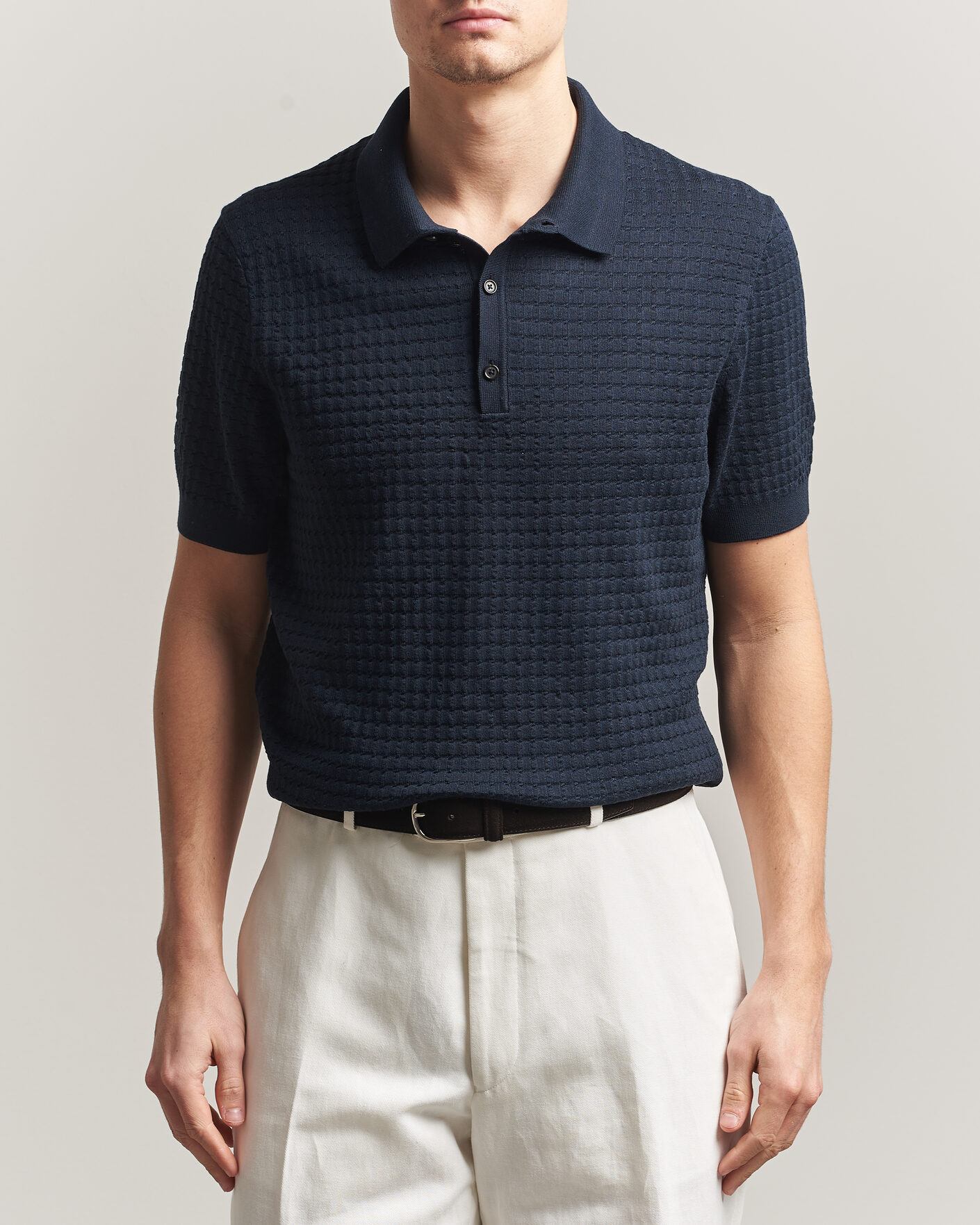 Homme | Polos | BOSS CAMEL | Nadalione Silk/Cotton Knitted Polo Dark Blue