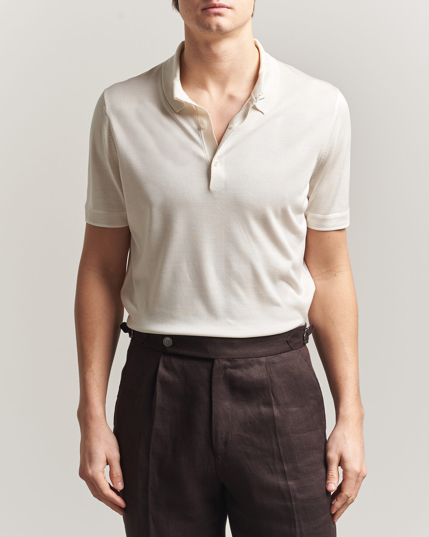 Homme | Polos | BOSS CAMEL | Novo Silk Knitted Polo Open White