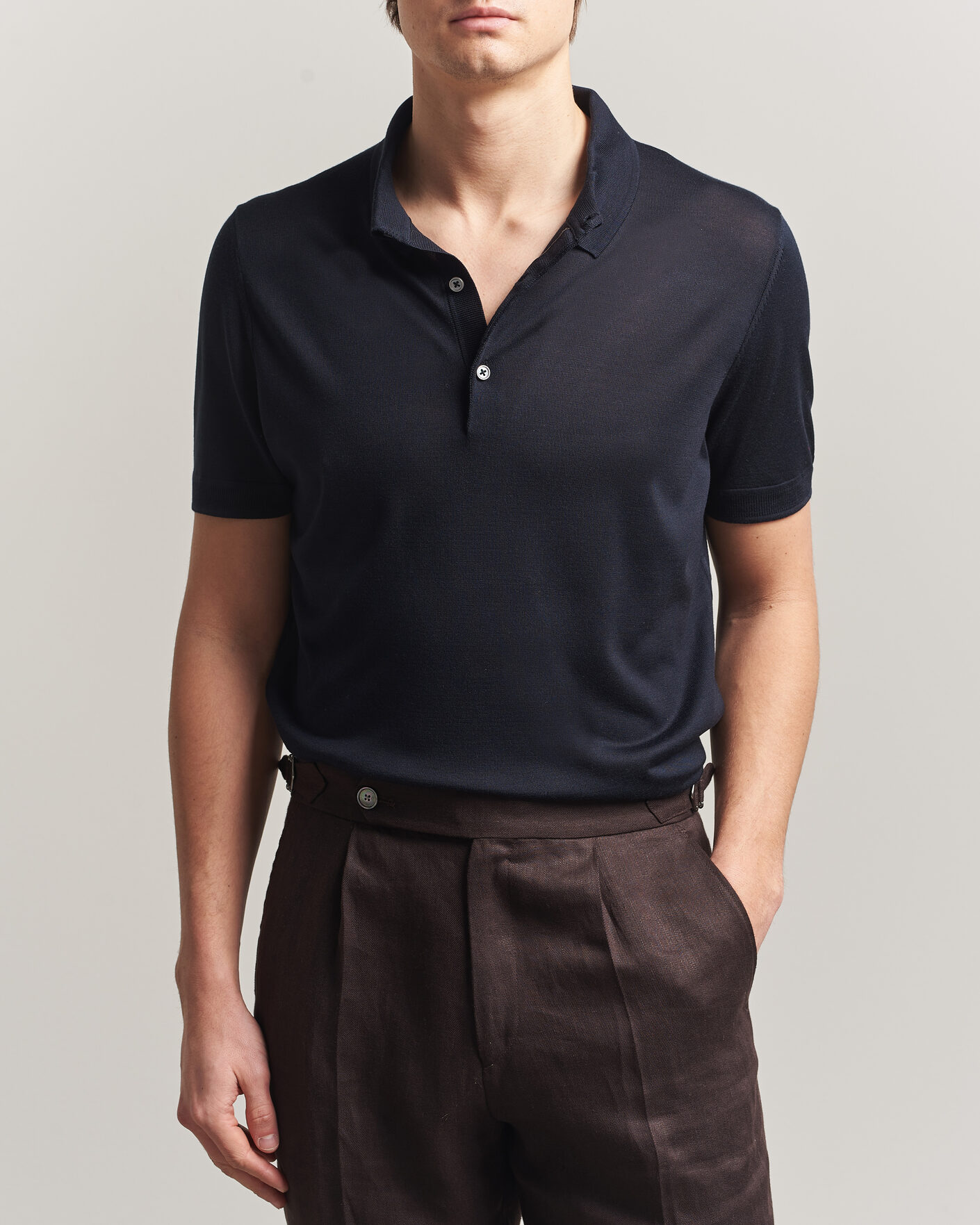 Homme | Polos | BOSS CAMEL | Novo Silk Knitted Polo Dark Blue