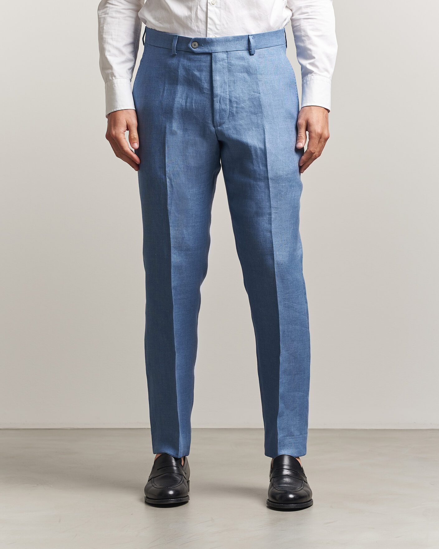 Homme | Pantalons | Oscar Jacobson | Dandy Linen Trousers Light Blue