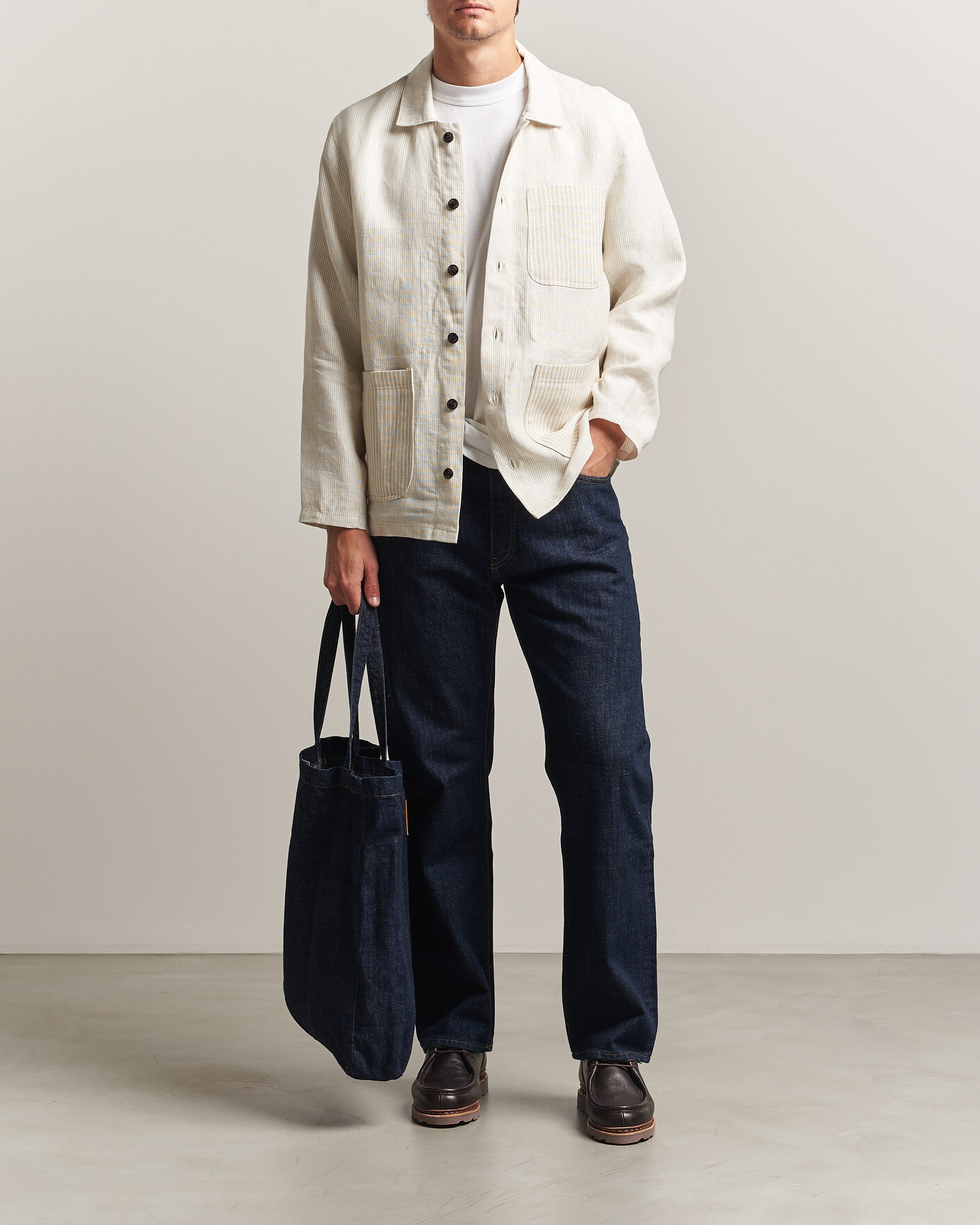 Homme | Chemises | Peregrine | Windsor Linen Shacket Beige Stripe