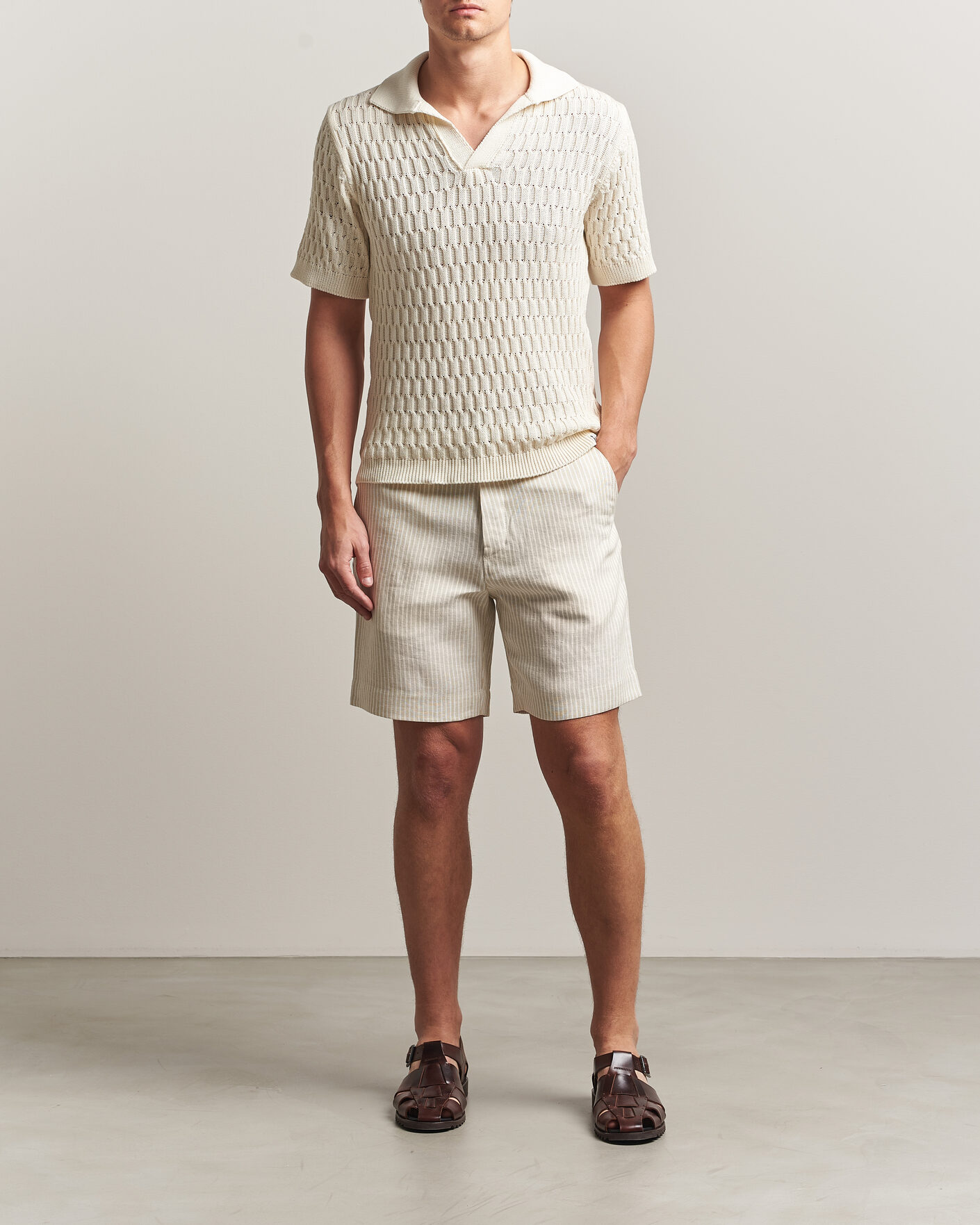 Homme | Chemises | Peregrine | Windsor Linen Shorts Beige Stripe