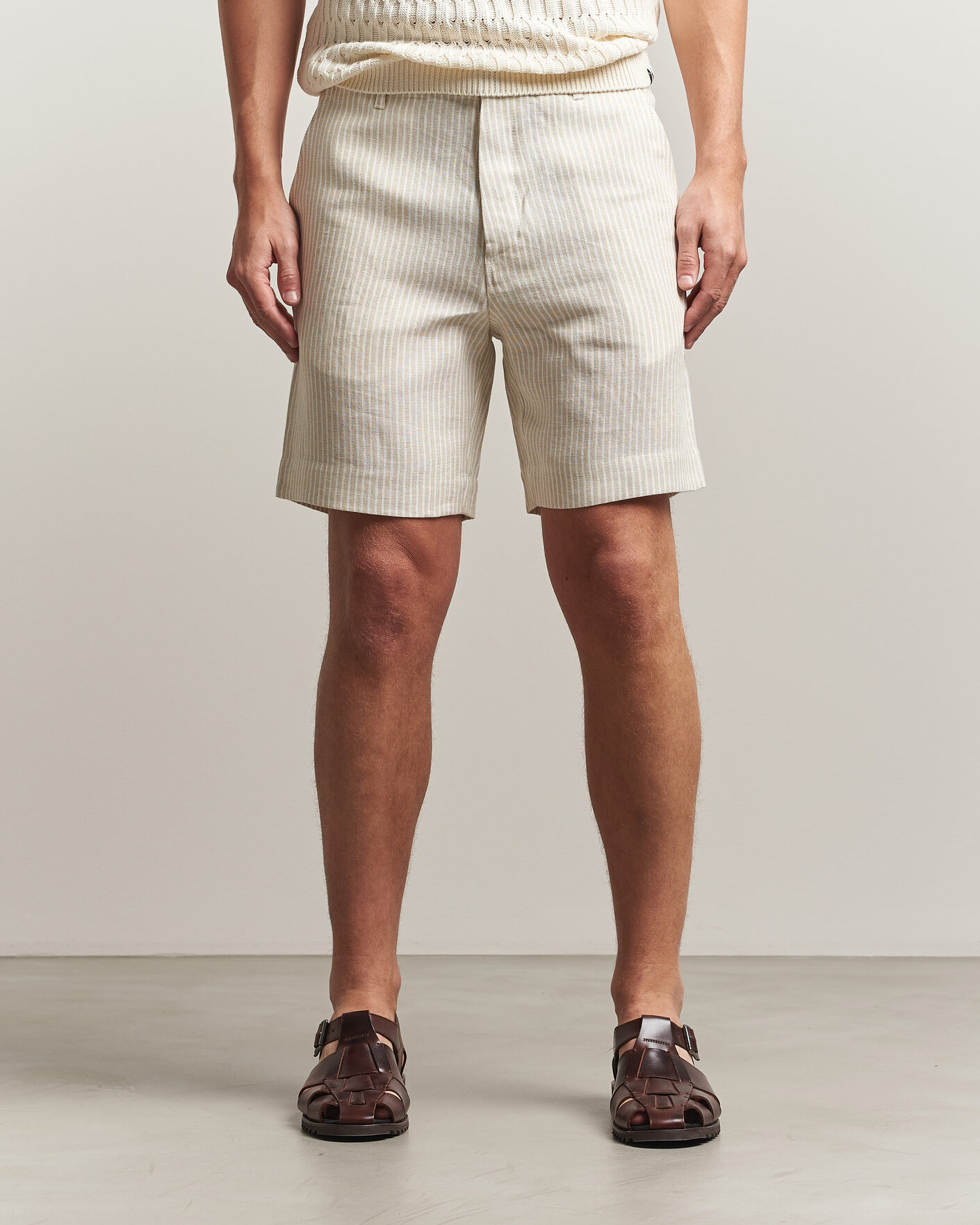 Homme | Chemises | Peregrine | Windsor Linen Shorts Beige Stripe