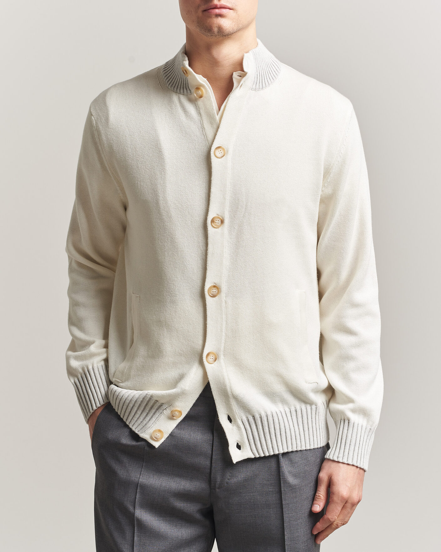 Homme | Pulls Et Tricots | Morgano | Cotton/Cashmere Knitted Cardigan Cream