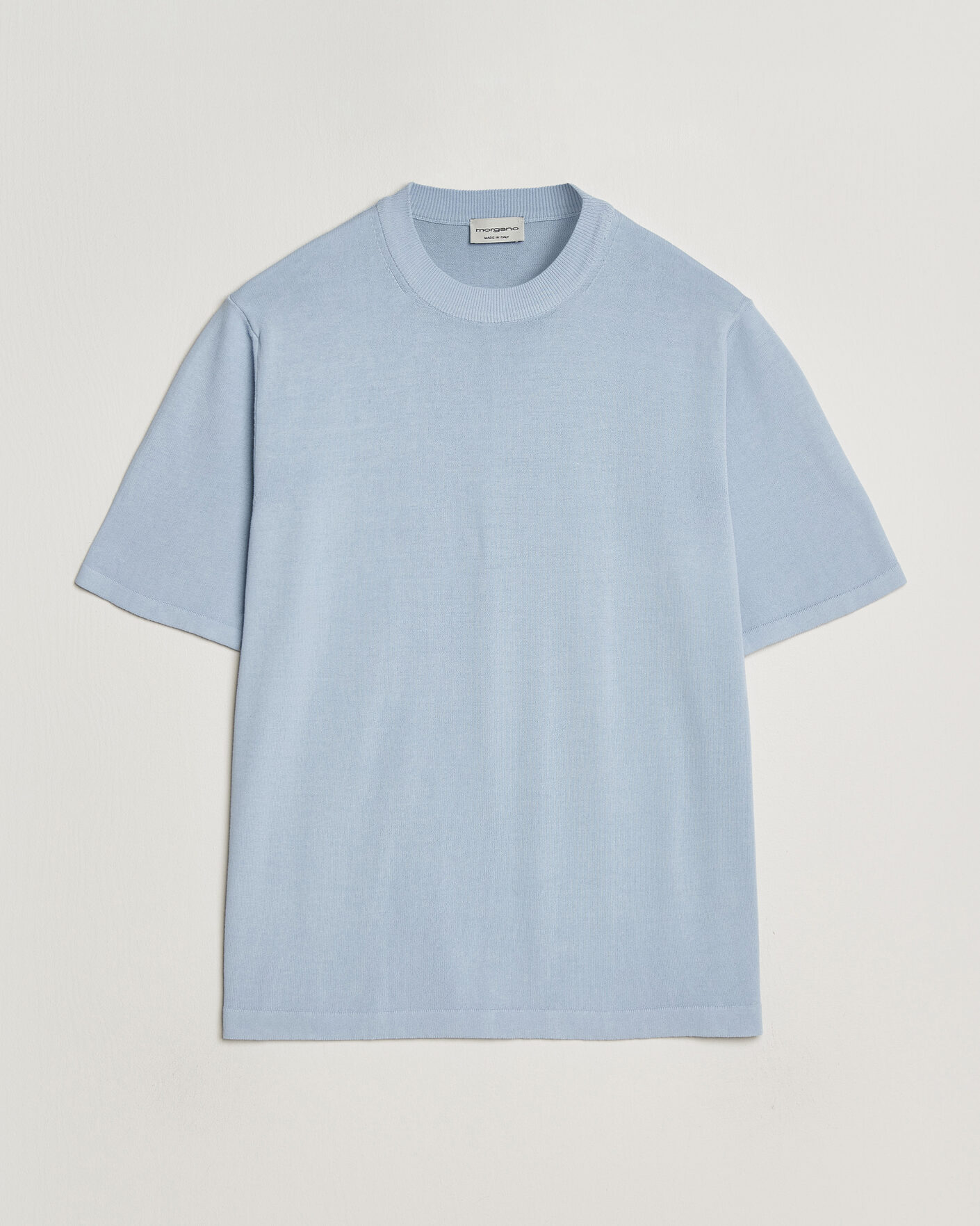 Homme | T-shirts | Morgano | Knitted Cotton Crepe T-Shirt Light Blue