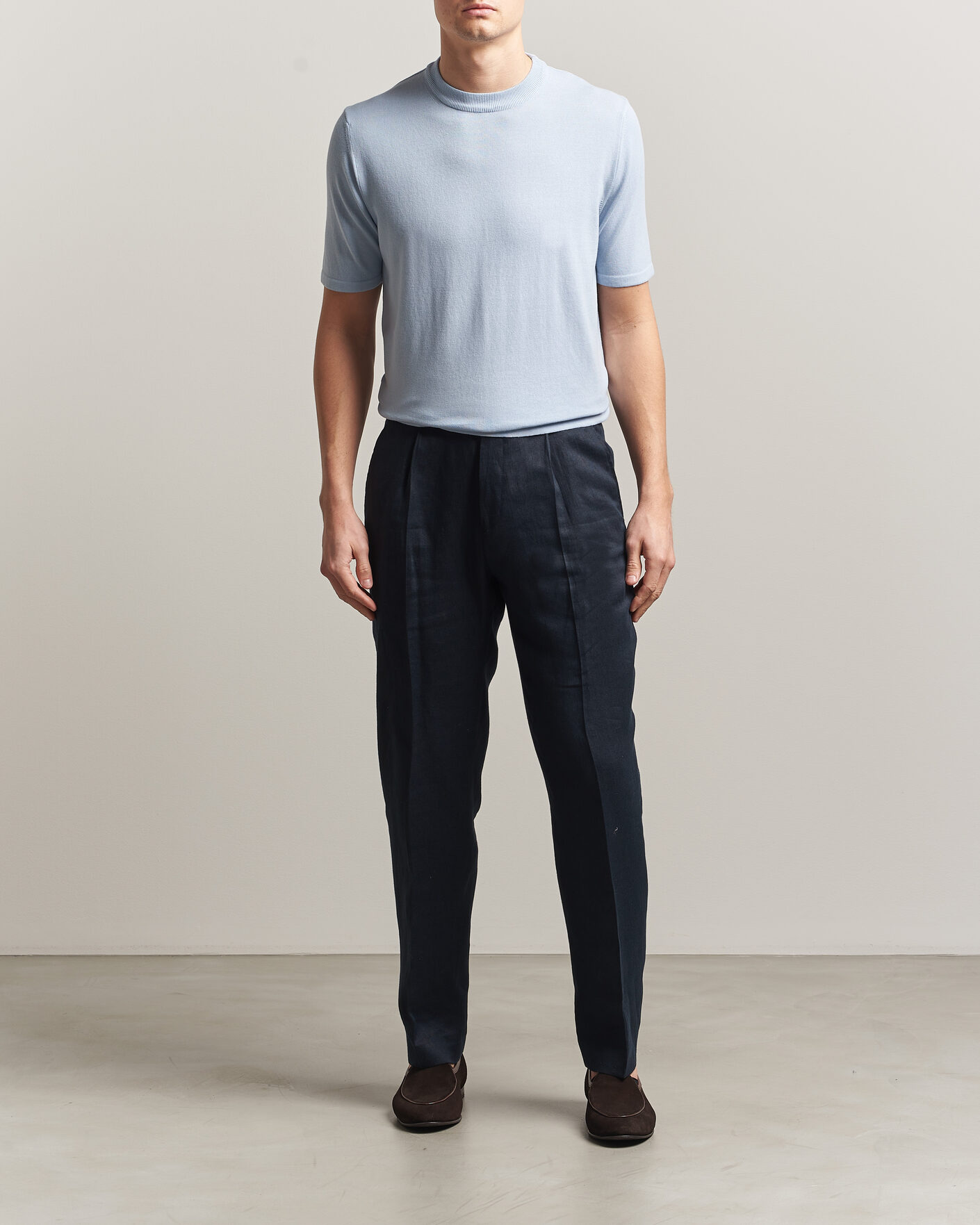 Homme | T-shirts | Morgano | Knitted Cotton Crepe T-Shirt Light Blue