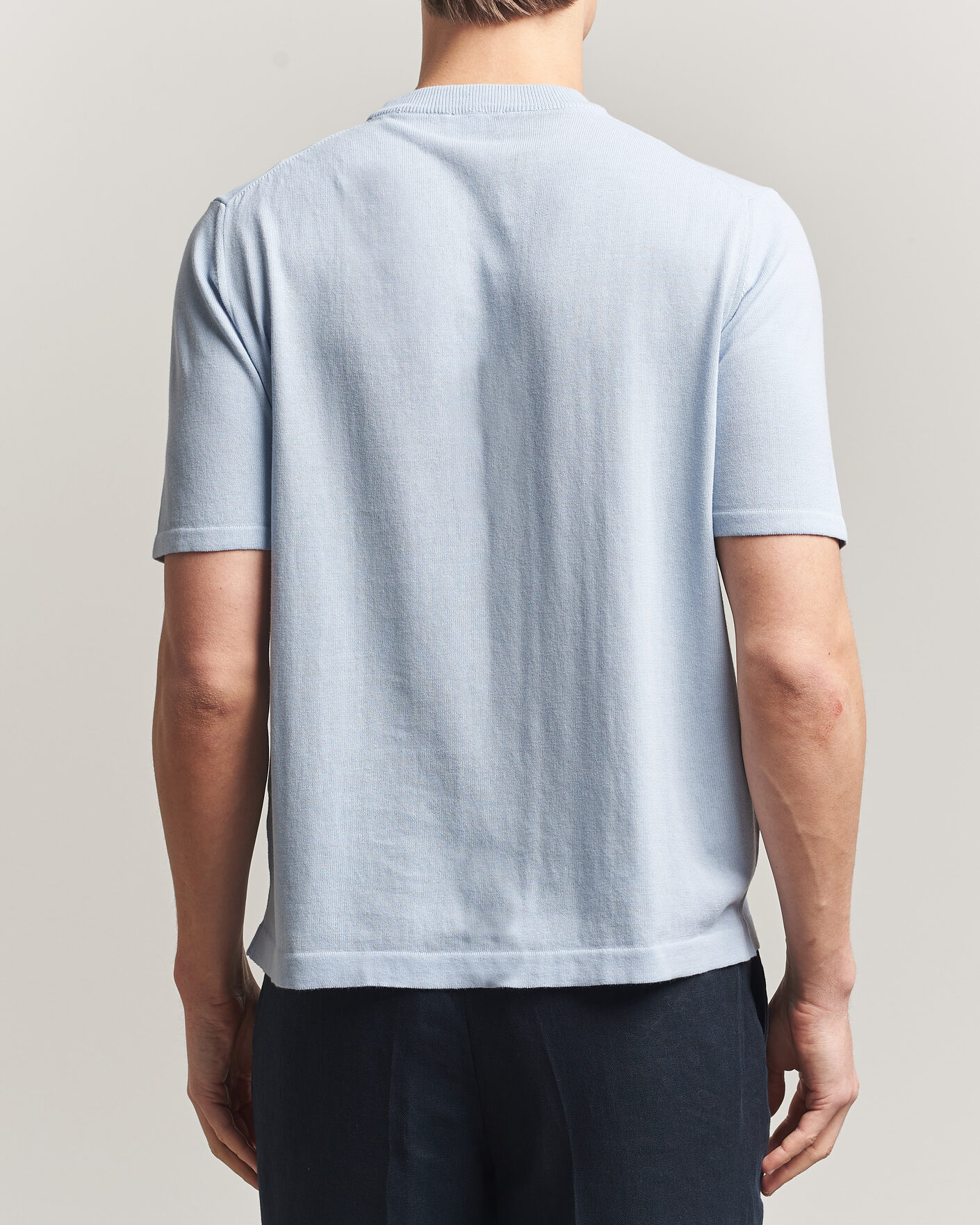 Homme | T-shirts | Morgano | Knitted Cotton Crepe T-Shirt Light Blue