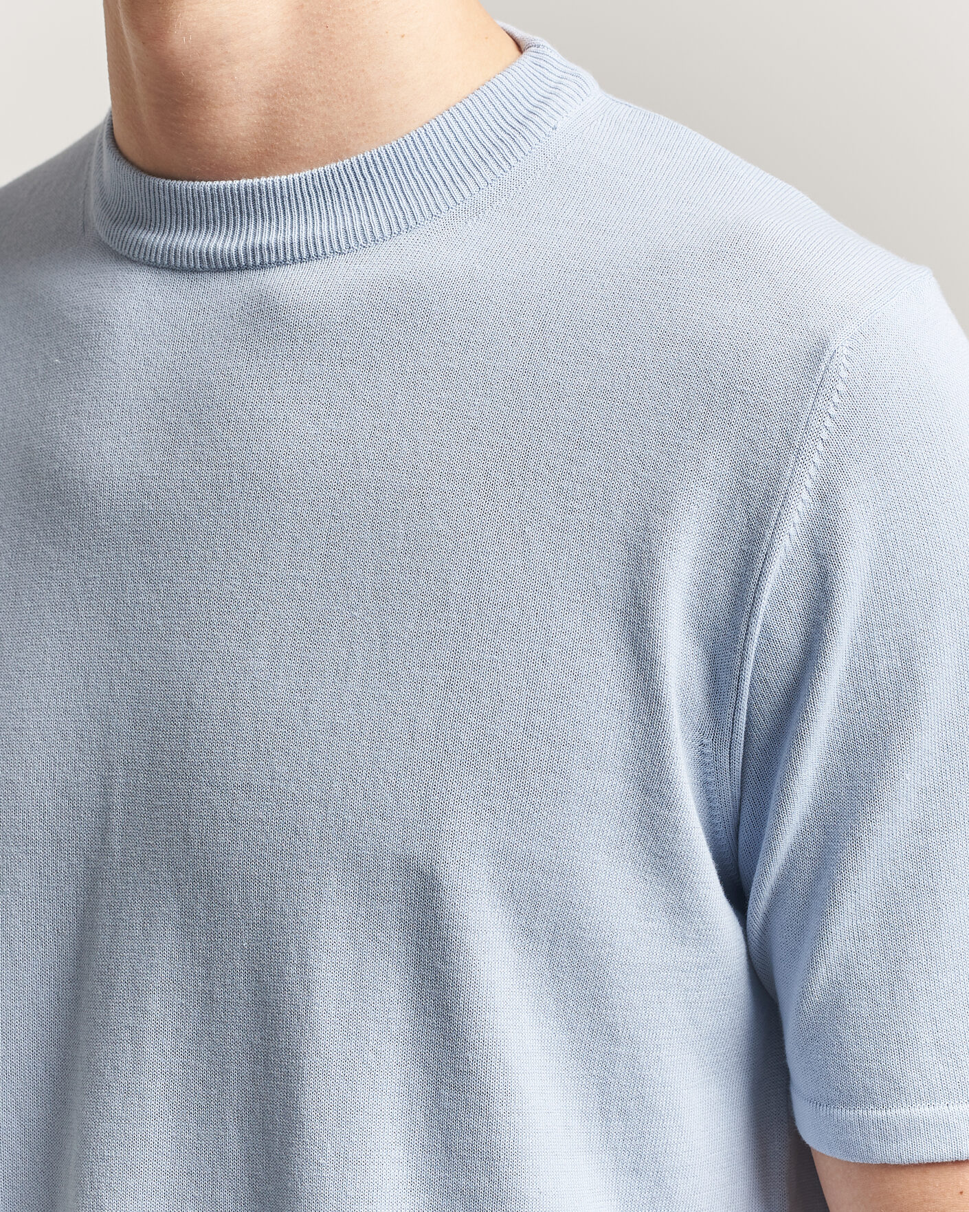 Homme | T-shirts | Morgano | Knitted Cotton Crepe T-Shirt Light Blue