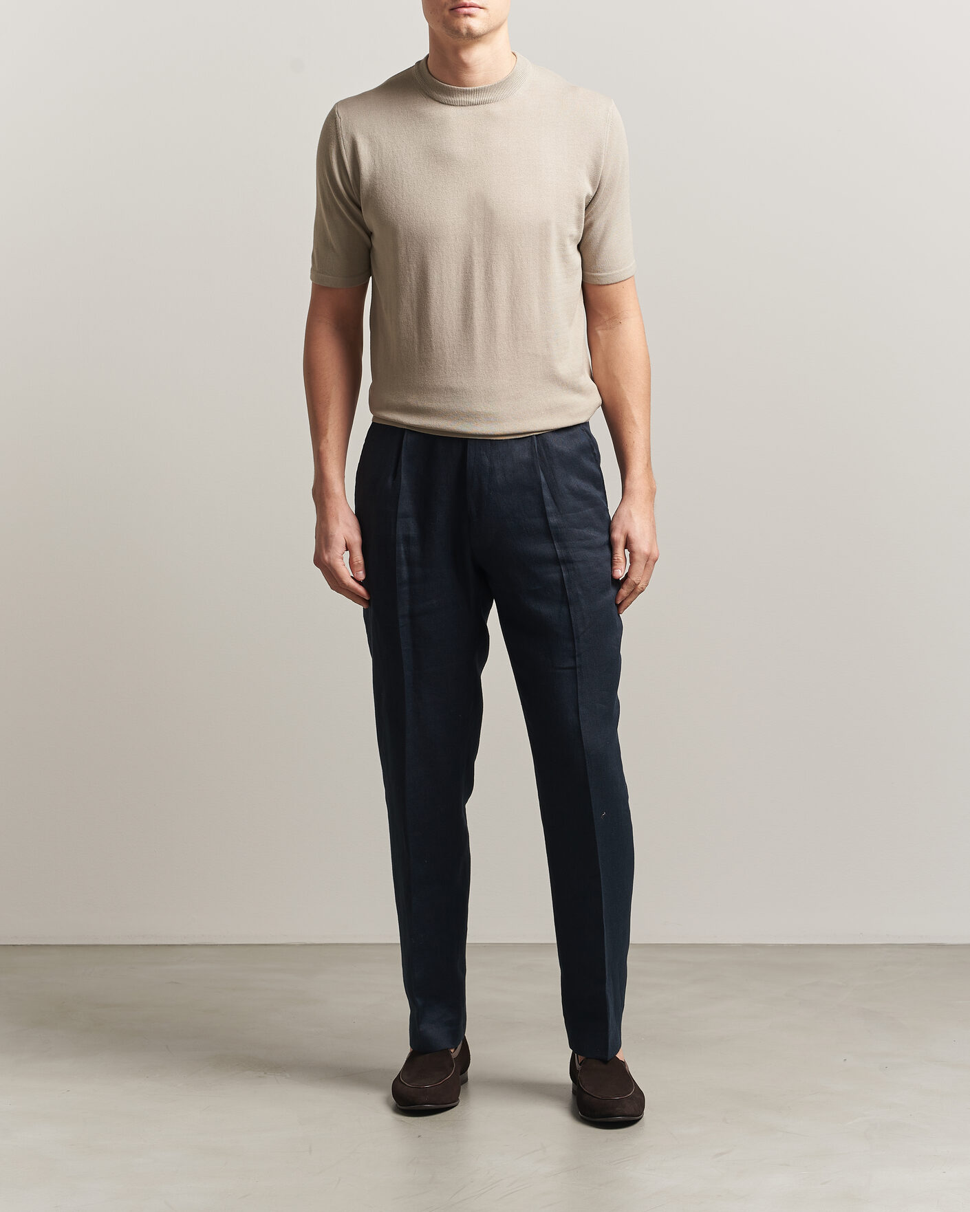Homme | T-shirts | Morgano | Knitted Cotton Crepe T-Shirt Beige