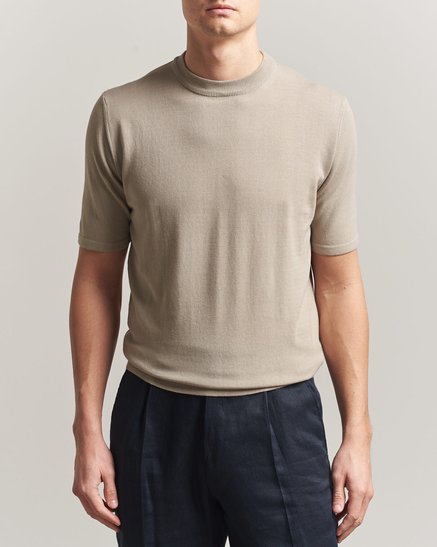 Homme | T-shirts | Morgano | Knitted Cotton Crepe T-Shirt Beige