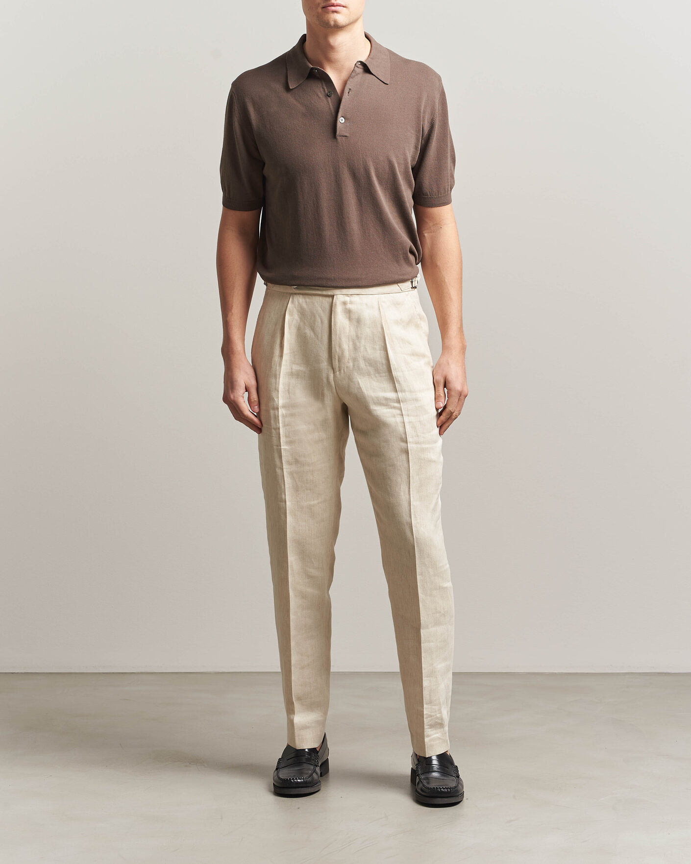 Homme | Polos | Morgano | Knitted Cotton Crepe Polo Brown