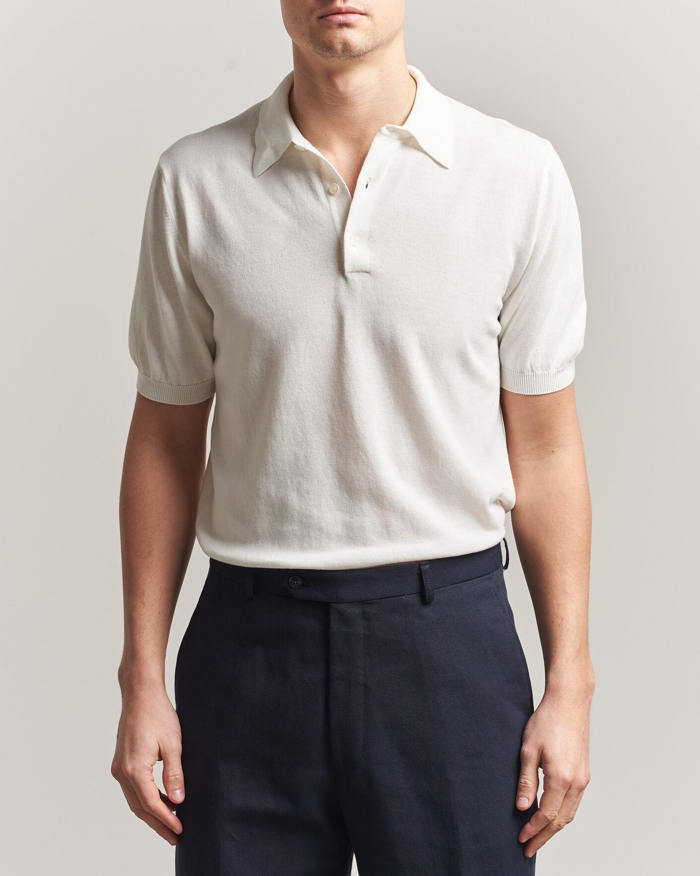 Homme | Polos | Morgano | Knitted Cotton Crepe Polo Latte