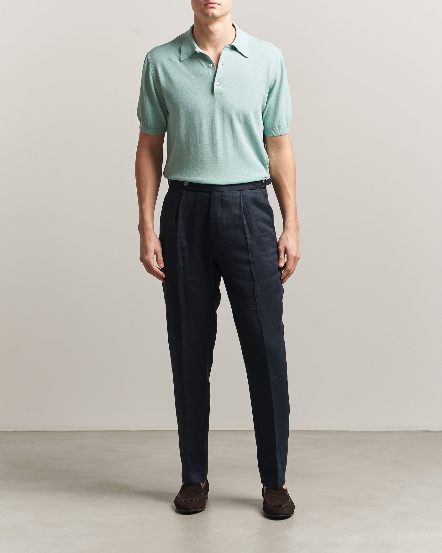 Homme | Polos | Morgano | Knitted Cotton Crepe Polo Light Green