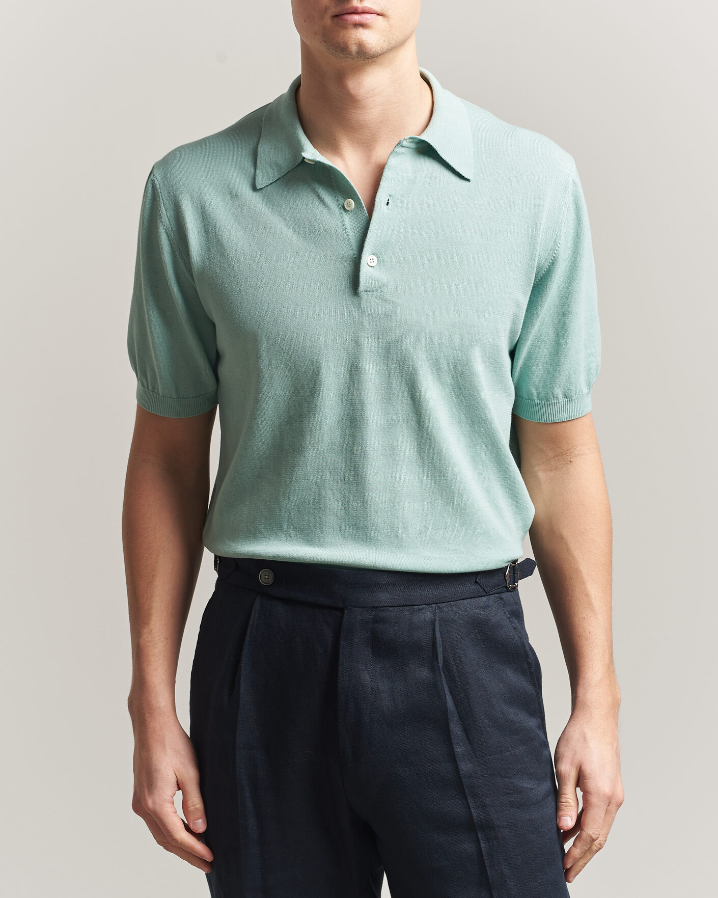 Homme | Polos | Morgano | Knitted Cotton Crepe Polo Light Green