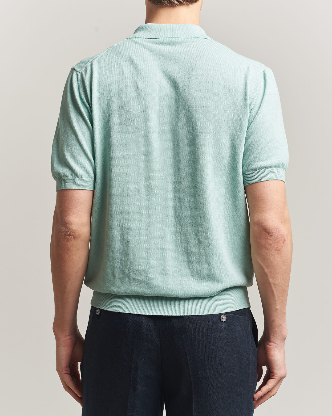 Homme | Polos | Morgano | Knitted Cotton Crepe Polo Light Green