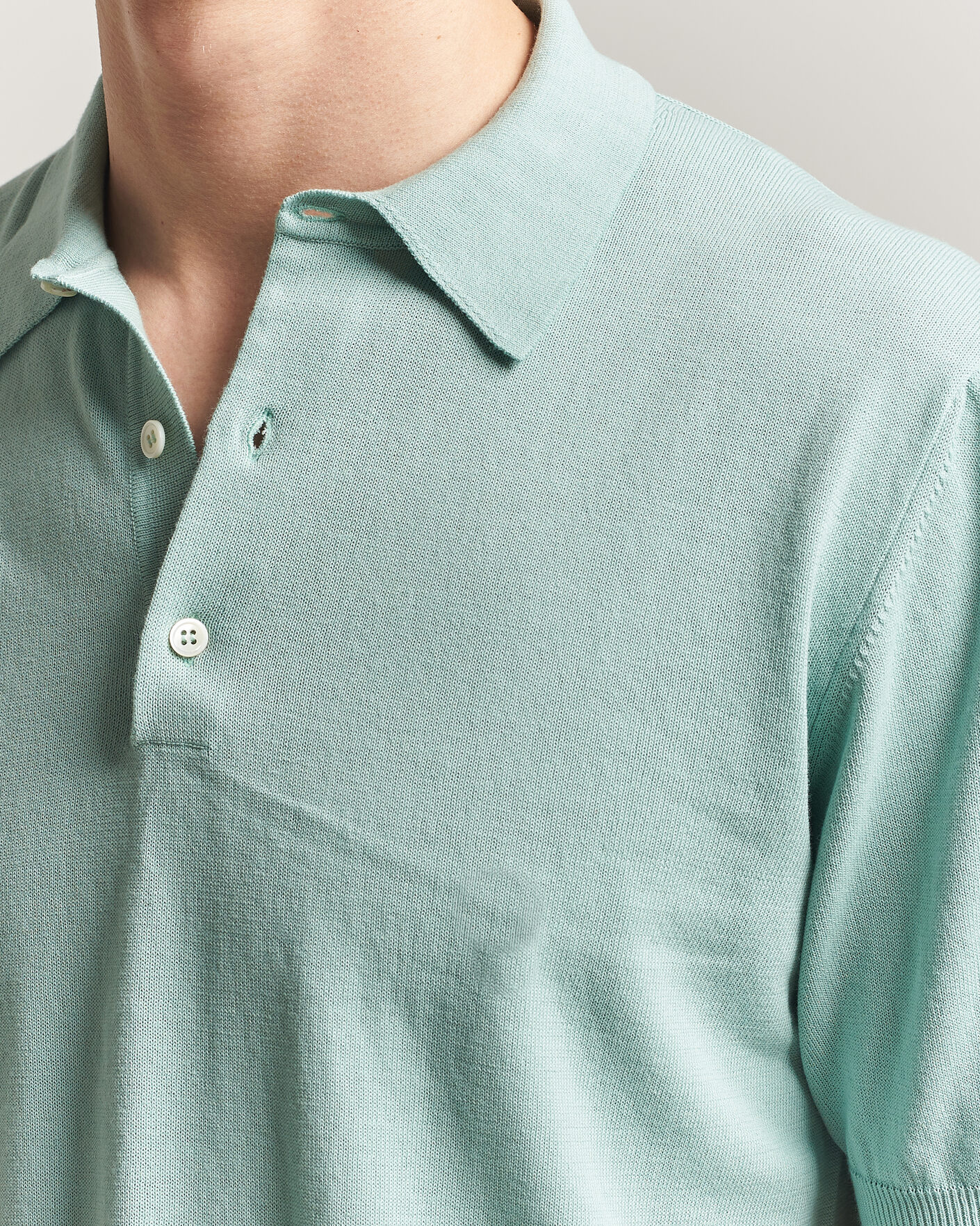 Homme | Polos | Morgano | Knitted Cotton Crepe Polo Light Green