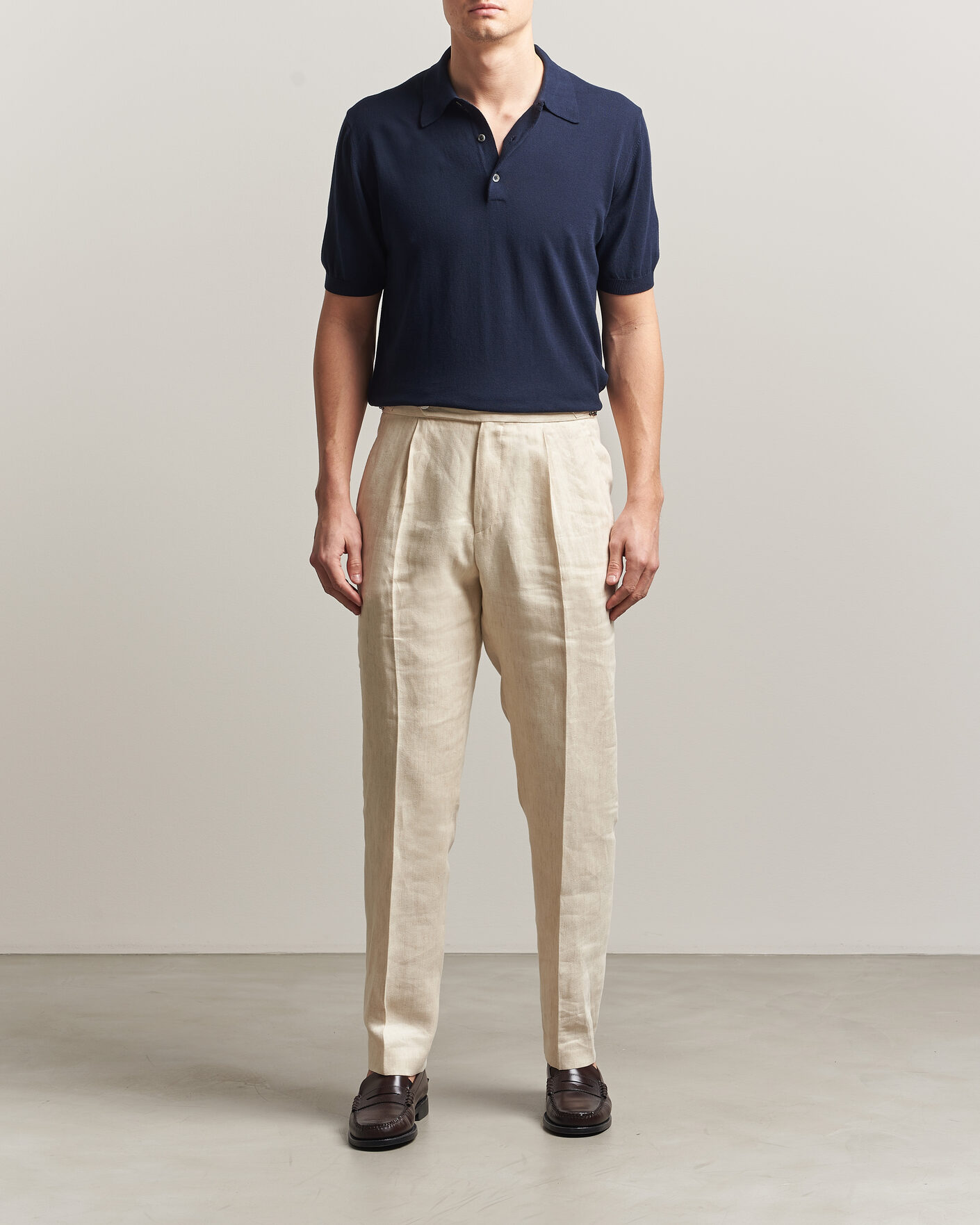 Homme | Polos | Morgano | Knitted Cotton Crepe Polo Navy