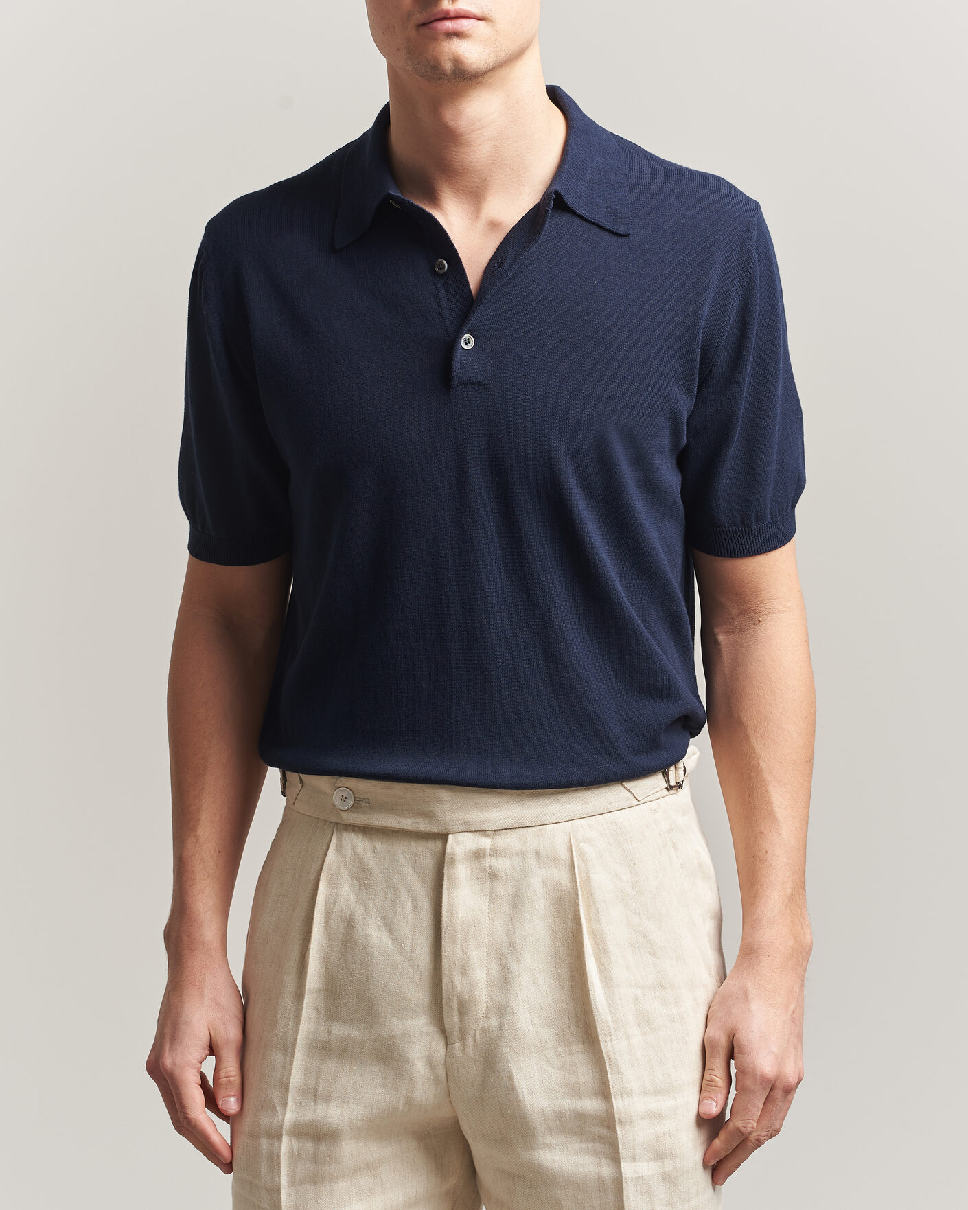 Homme | Polos | Morgano | Knitted Cotton Crepe Polo Navy