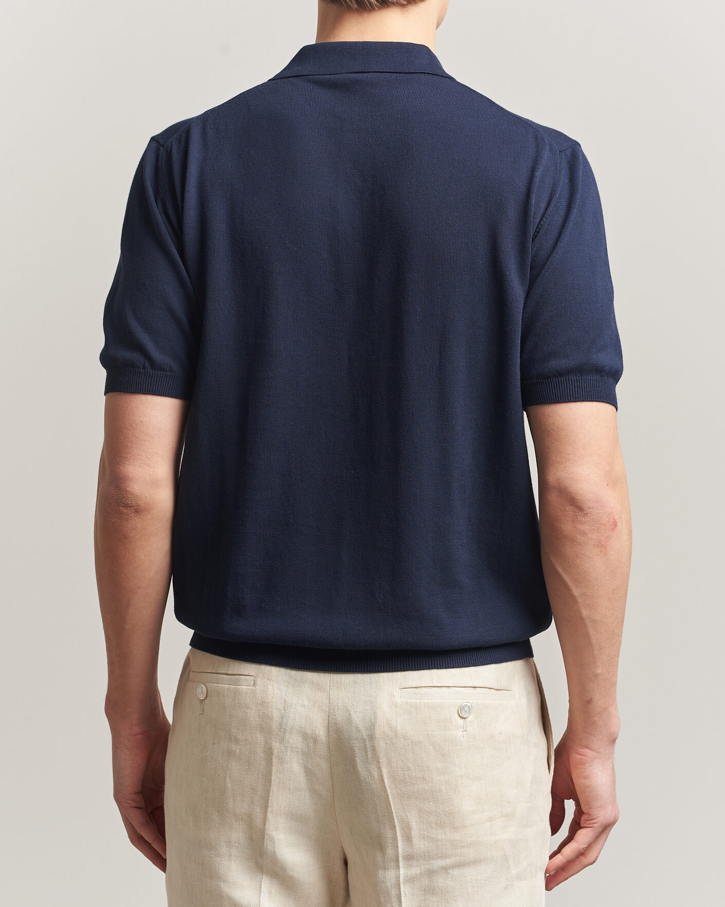 Homme | Polos | Morgano | Knitted Cotton Crepe Polo Navy