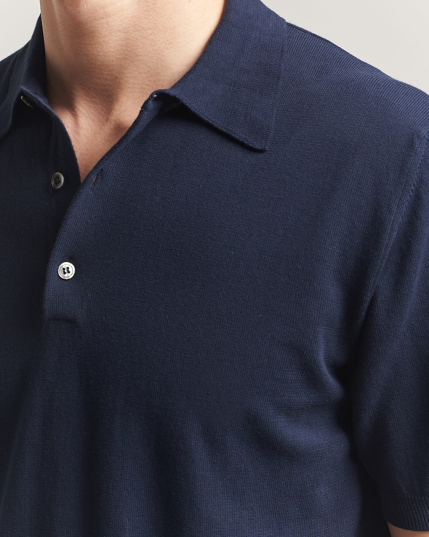 Homme | Polos | Morgano | Knitted Cotton Crepe Polo Navy