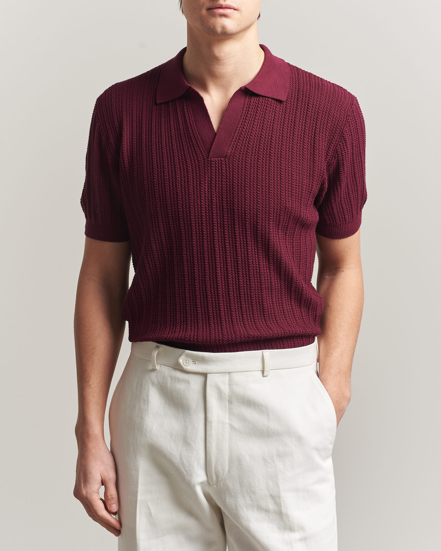 Homme | Polos | Morgano | Structured Knitted Polo Burgundy