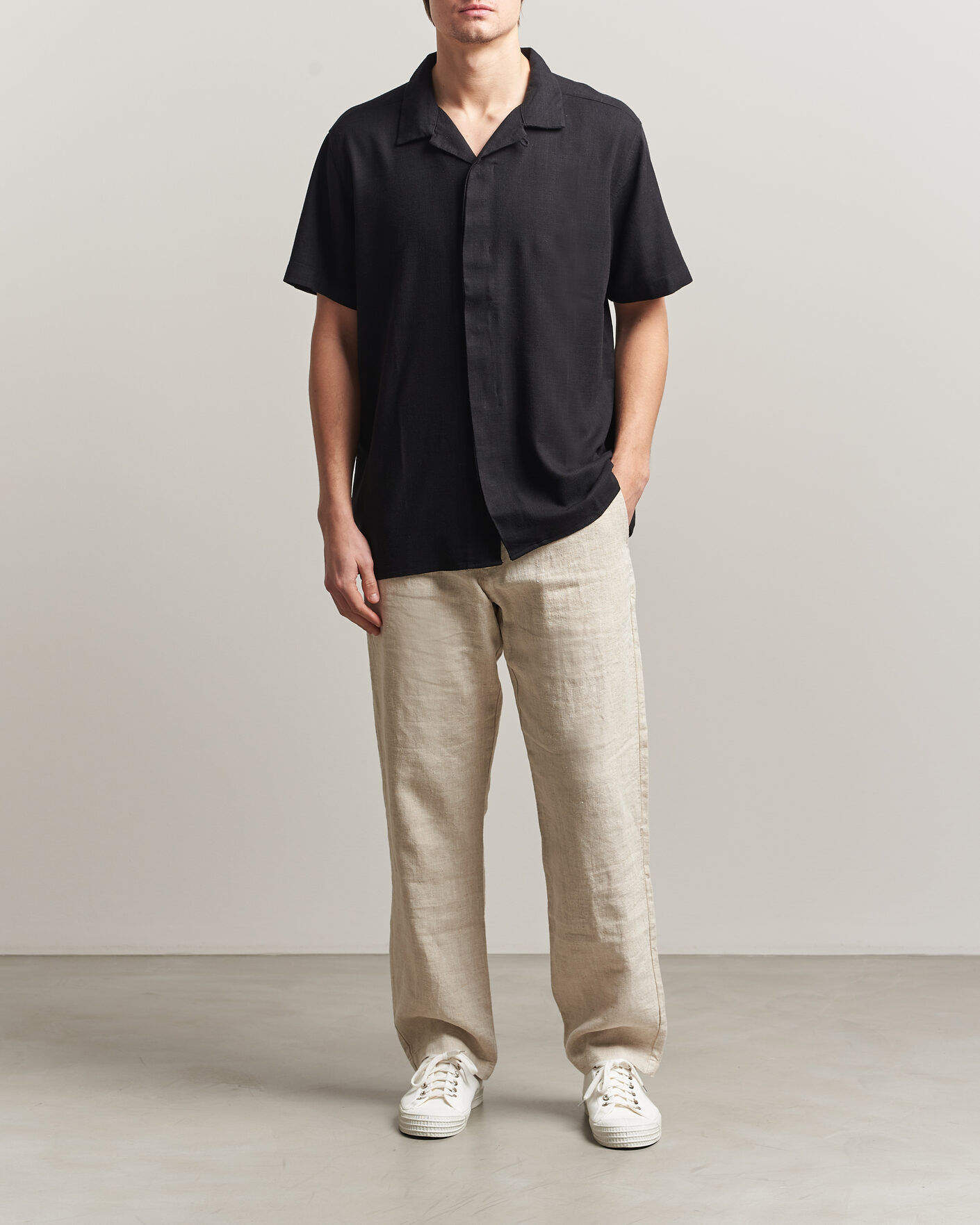 Homme | Chemises | KnowledgeCotton Apparel | Linen/Lyocell Resort Shirt Black